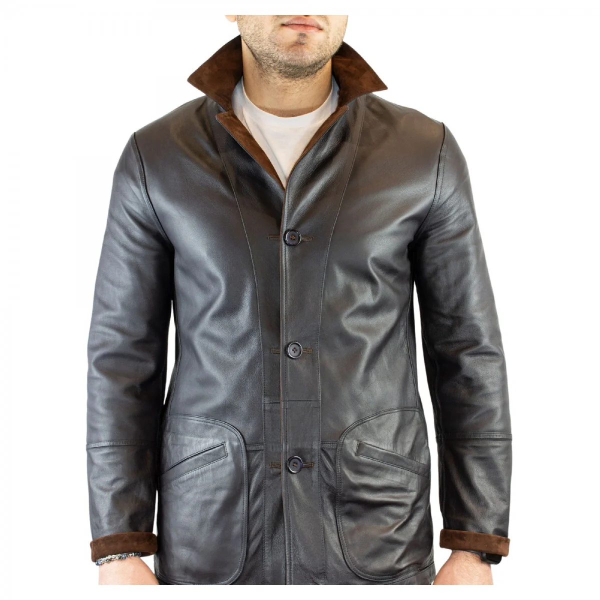 Giacca formale reversibile da uomo fatta a mano in pelle di renna e agnello testa di moro - Image 5