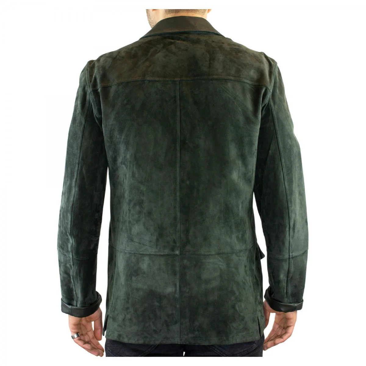 Giacca formale reversibile da uomo fatta a mano in pelle di renna e agnello verde - Image 3
