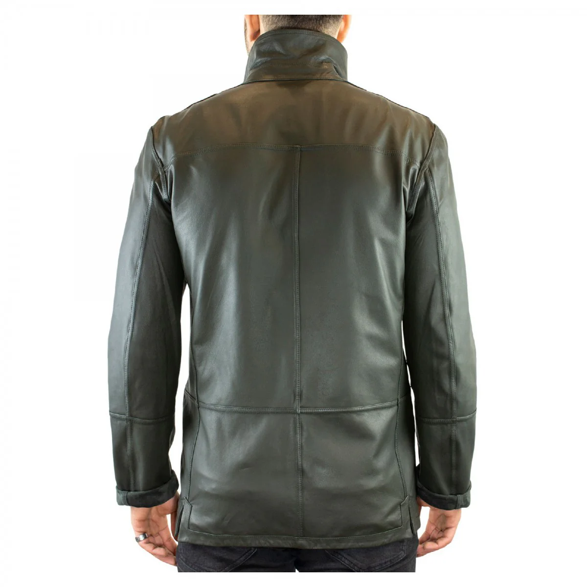 Giacca formale reversibile da uomo fatta a mano in pelle di renna e agnello verde - Image 6