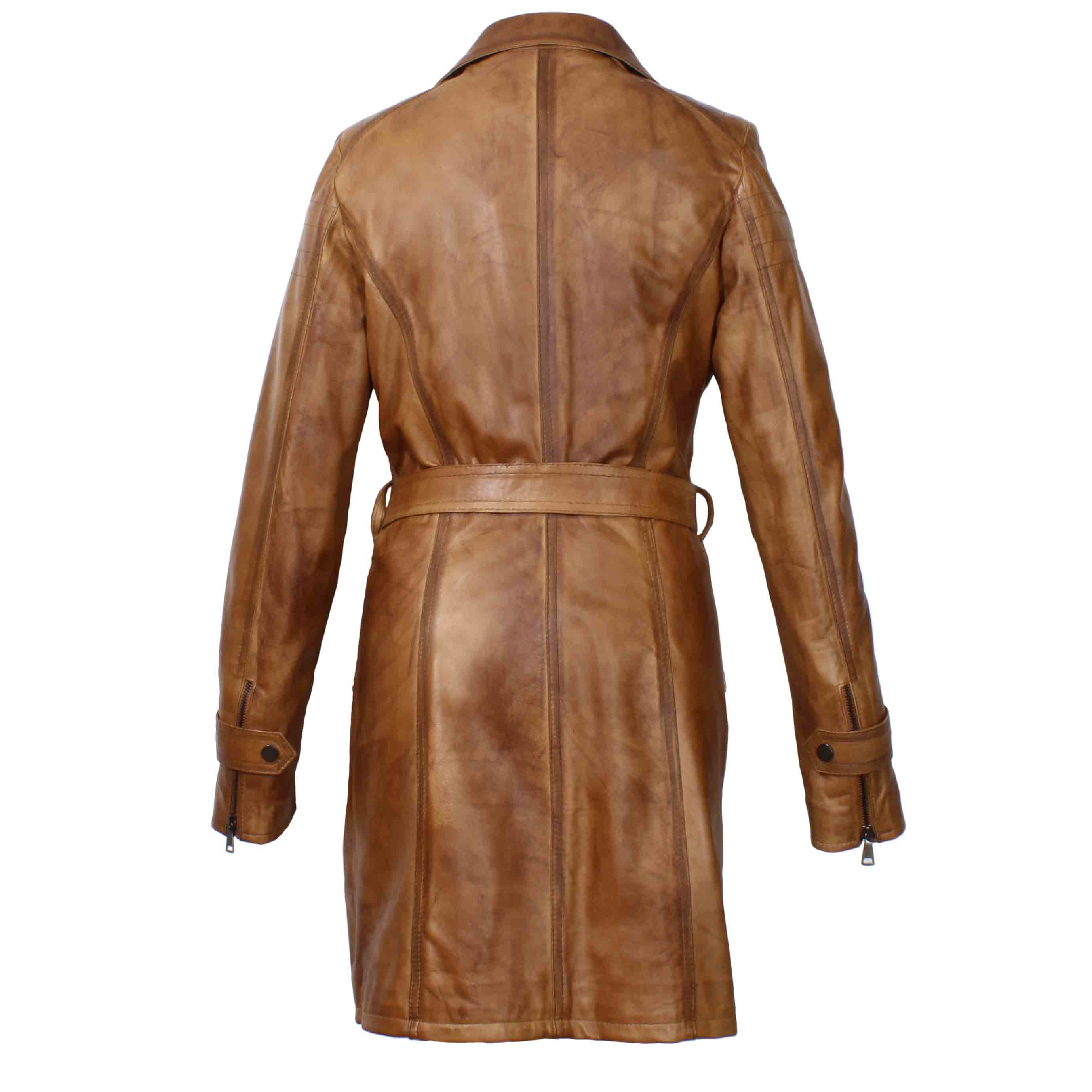 Giacca lunga da donna in pelle marrone - Image 4