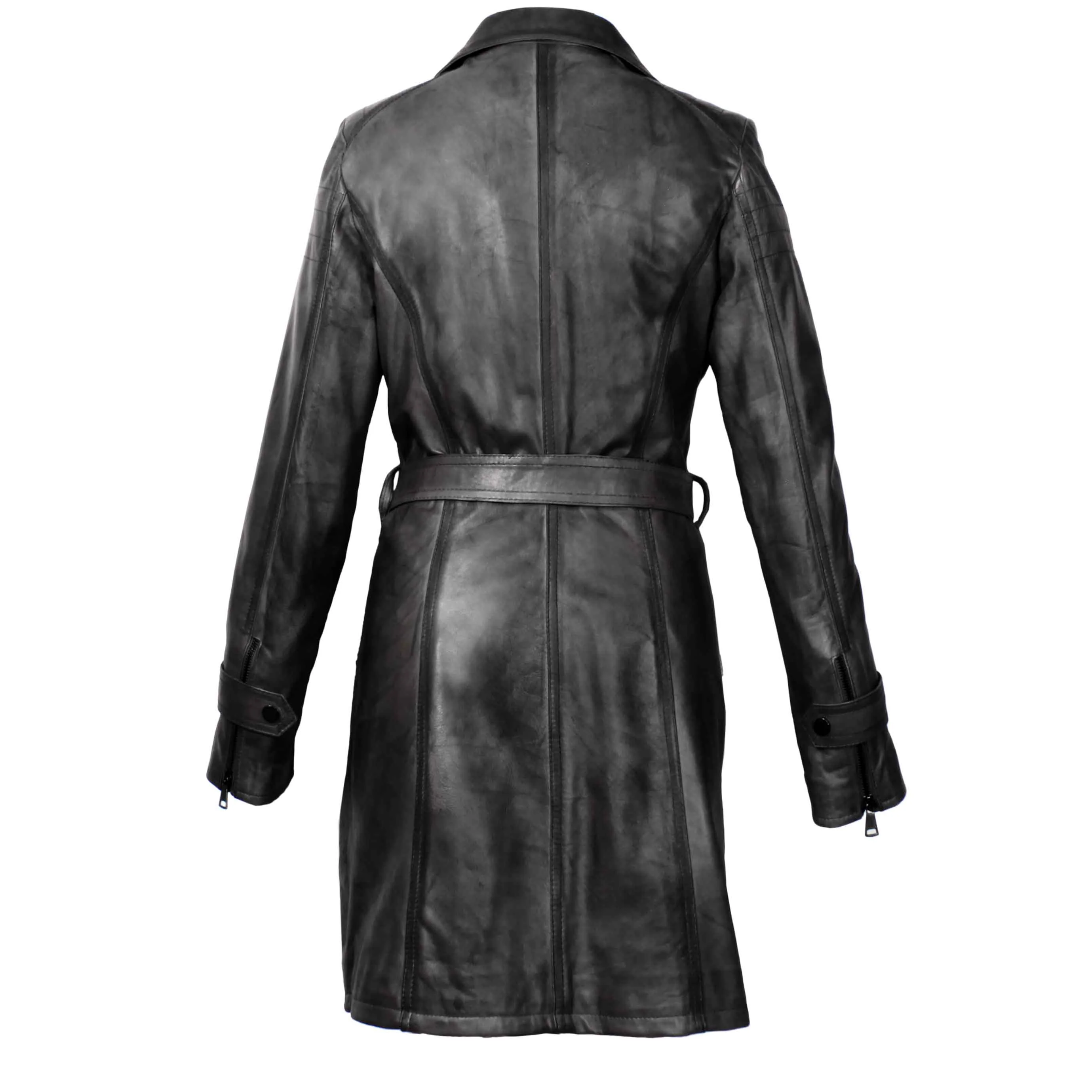Giacca lunga da donna in pelle nera - Image 3