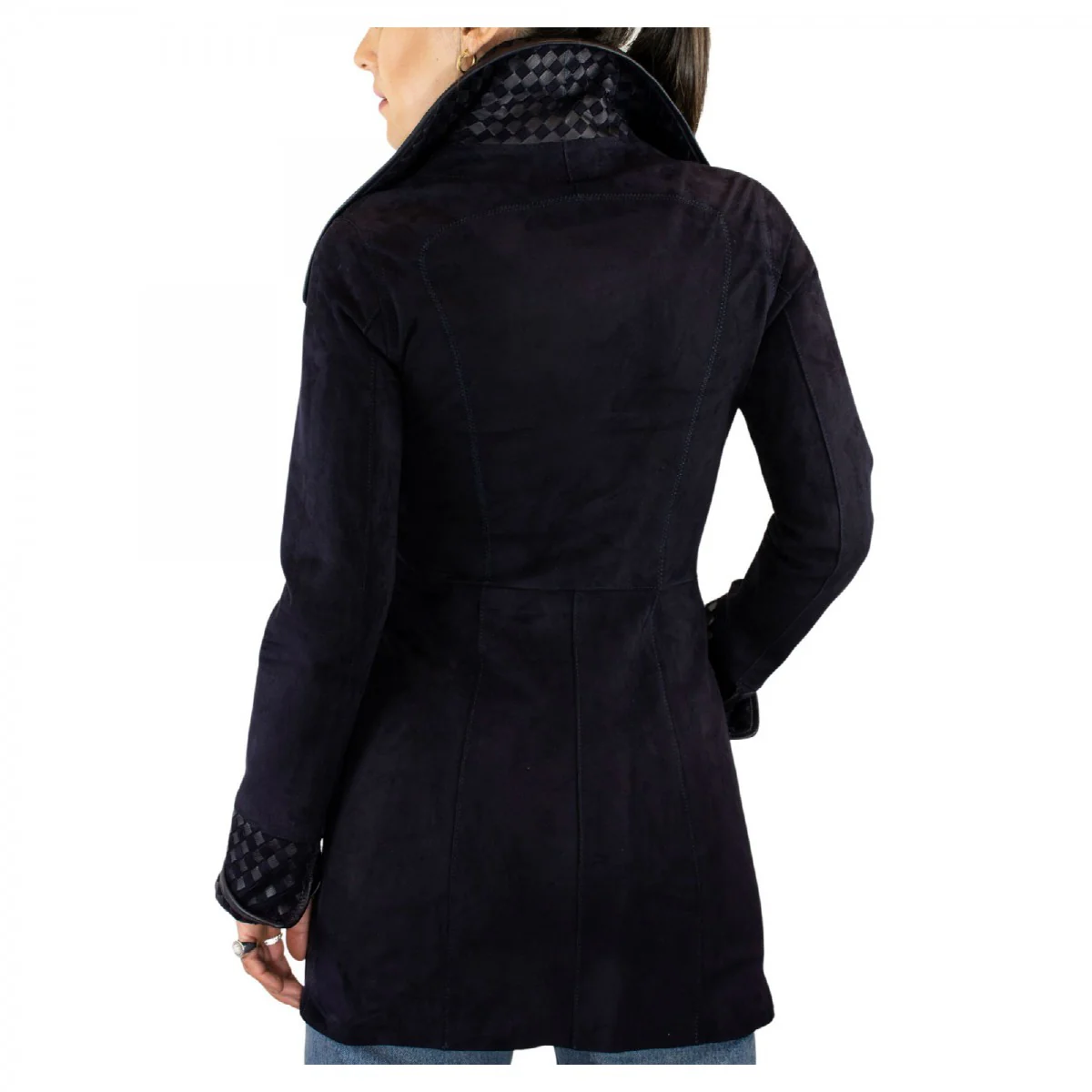 Giacca reversibile da donna fatta a mano in pelle di renna e agnello blu - Image 3