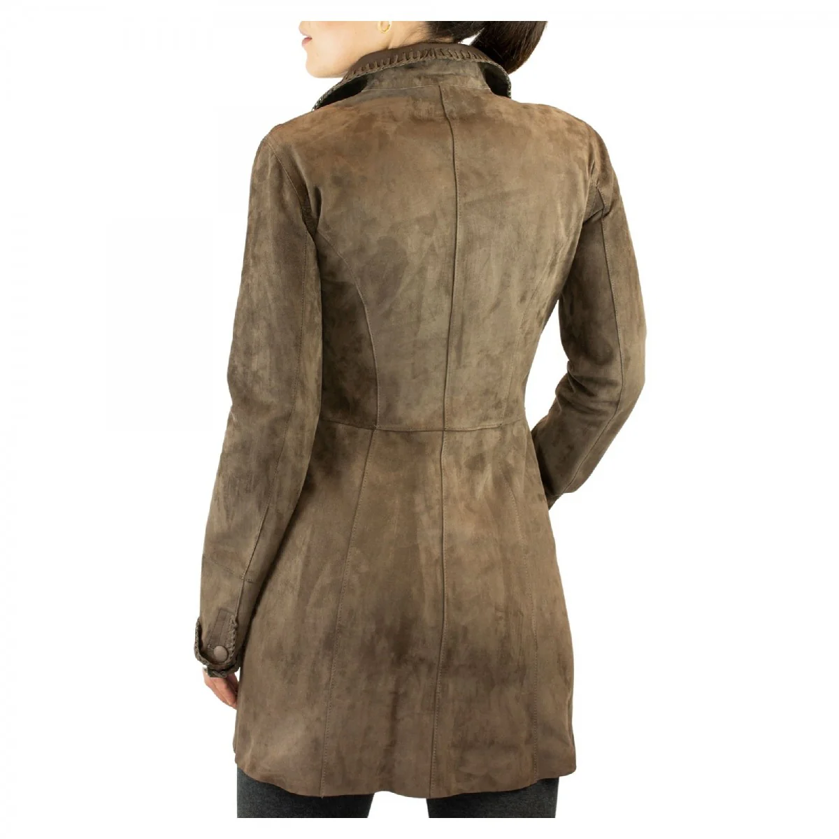 Giacca reversibile da donna fatta a mano in pelle di renna e di agnello grigia - Image 5