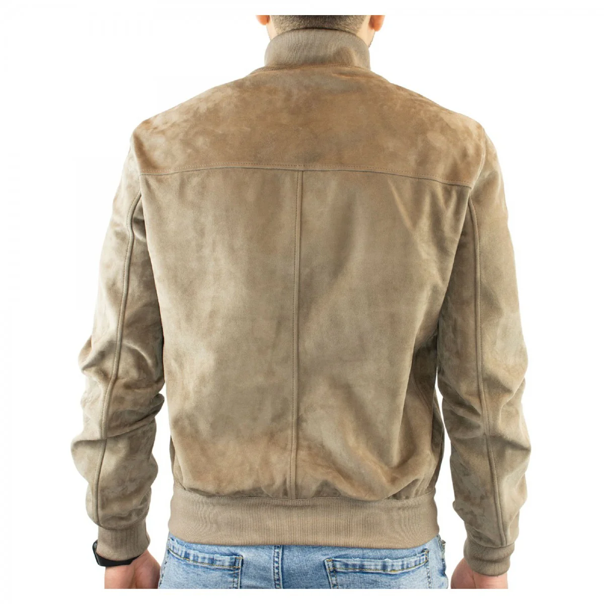 Giacca reversibile da uomo fatta a mano in pelle di renna e agnello taupe e blu - Image 3