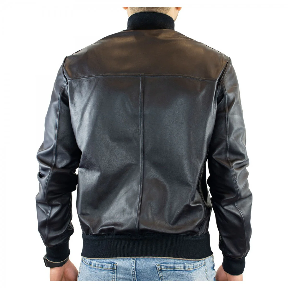 Giacca reversibile da uomo fatta a mano in pelle di renna e agnello taupe e blu - Image 6