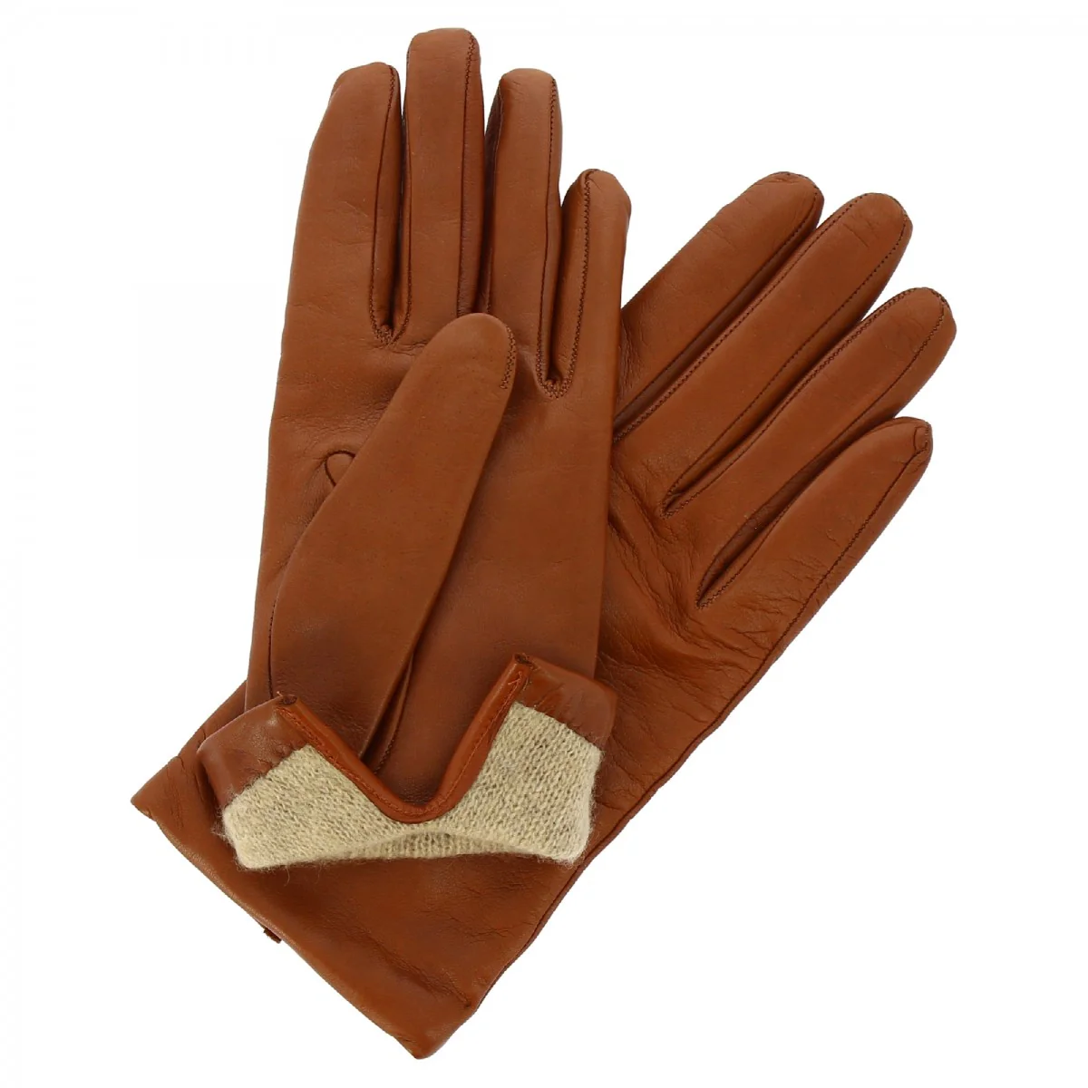 Guanti classici da donna fatti a mano in nappa marrone foderati in cashmere - Image 3