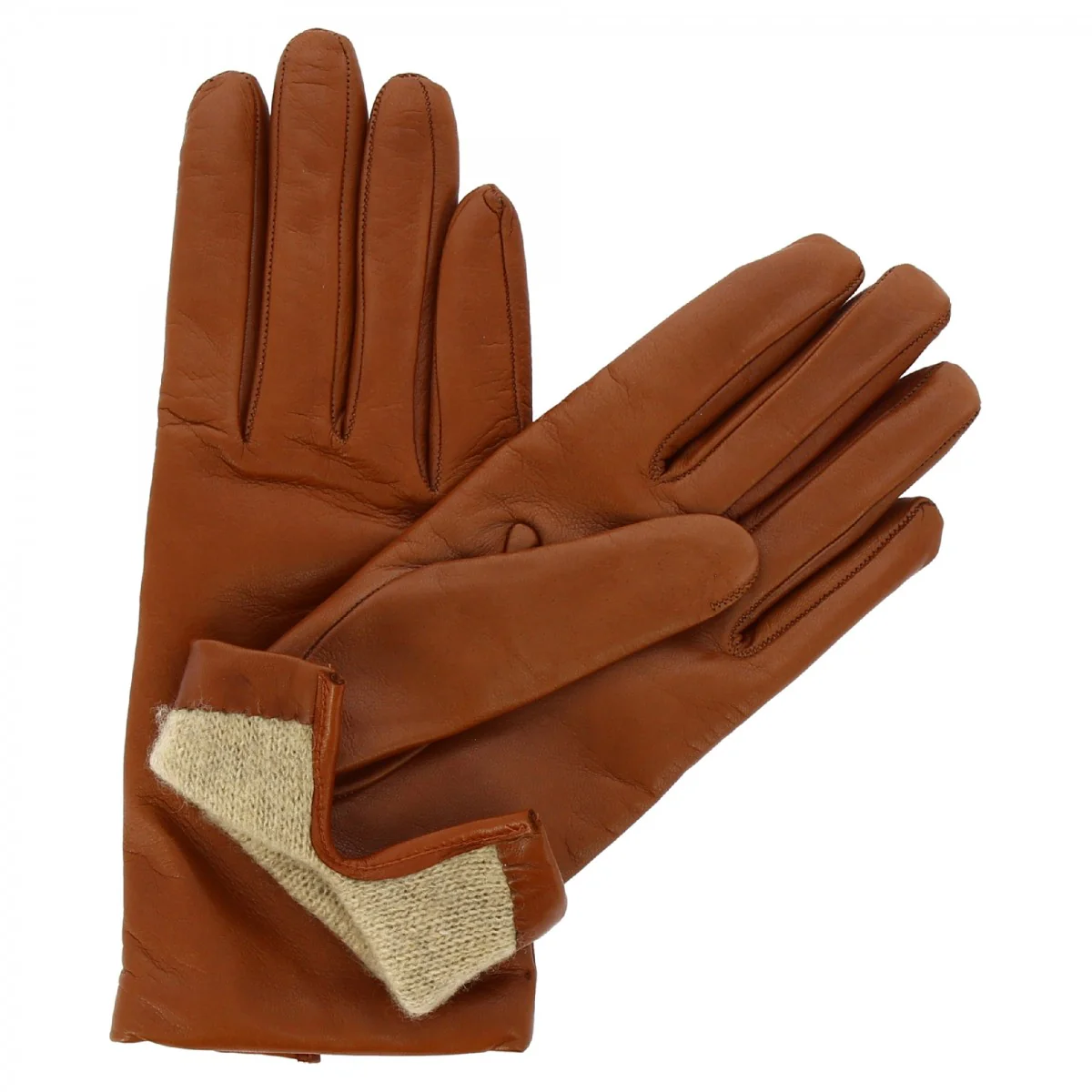 Guanti classici da donna fatti a mano in nappa marrone foderati in cashmere - Image 4