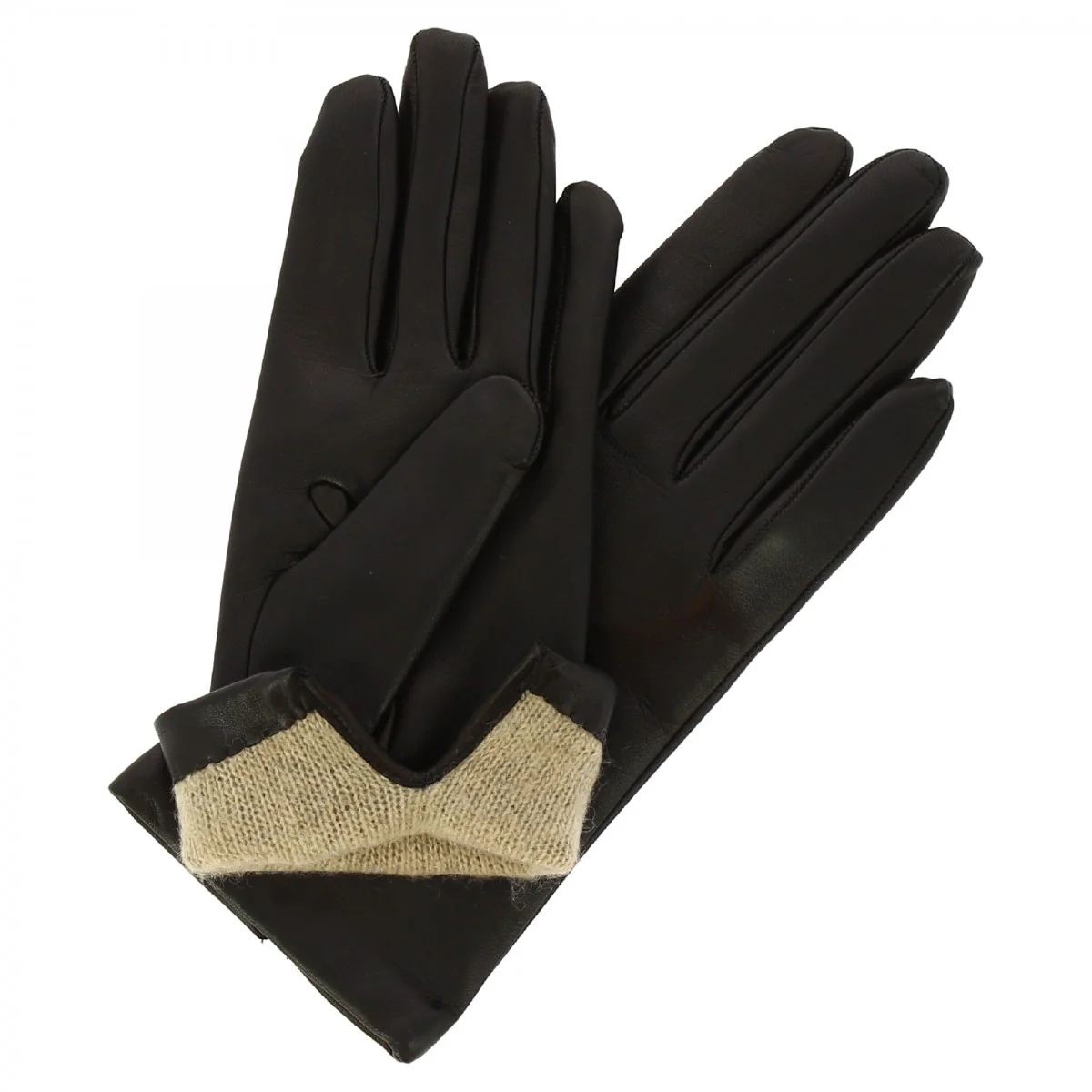 Guanti classici da donna fatti a mano in nappa nera foderati in cashmere - Image 3