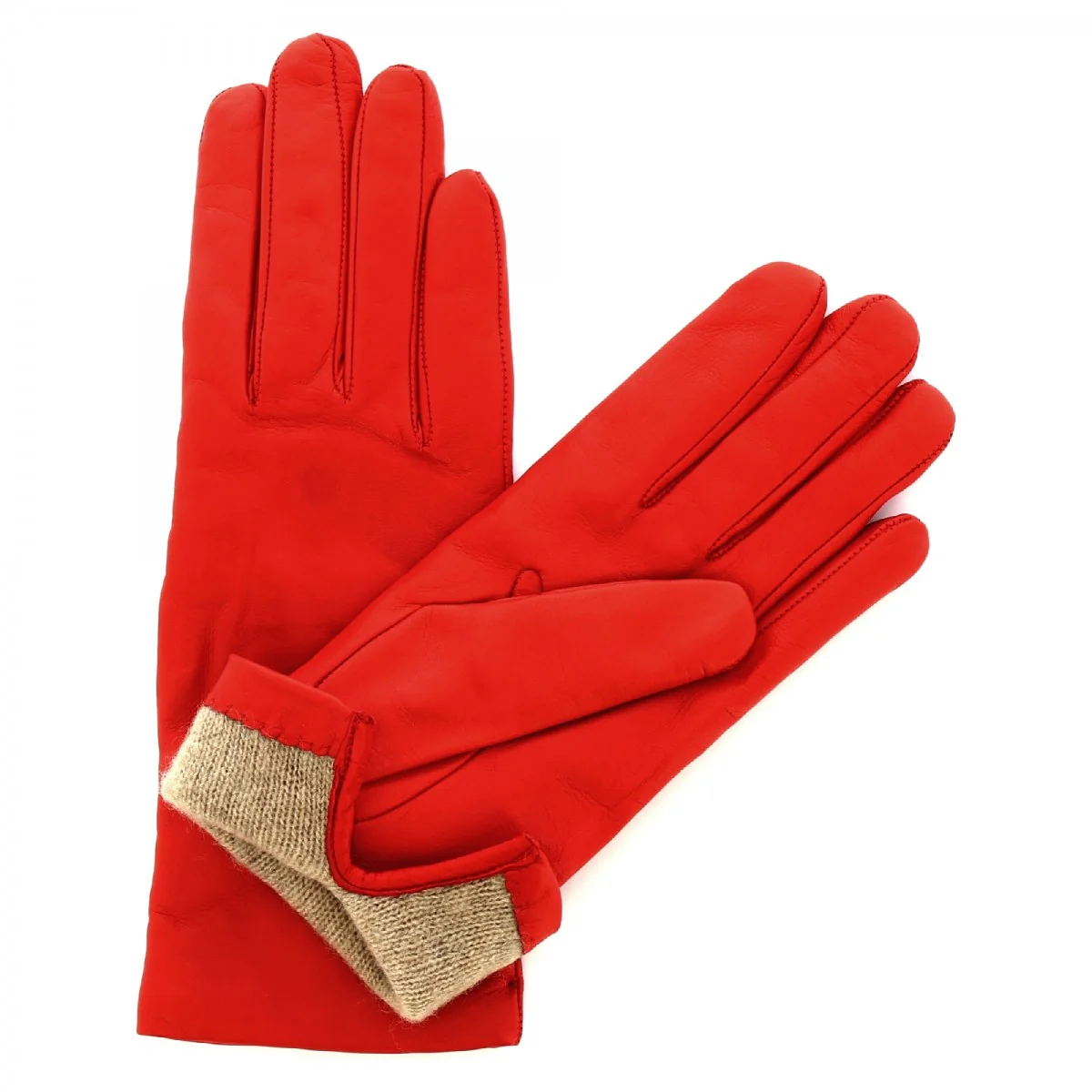 Guanti classici da donna fatti a mano in nappa rossa foderati in cashmere - Image 3