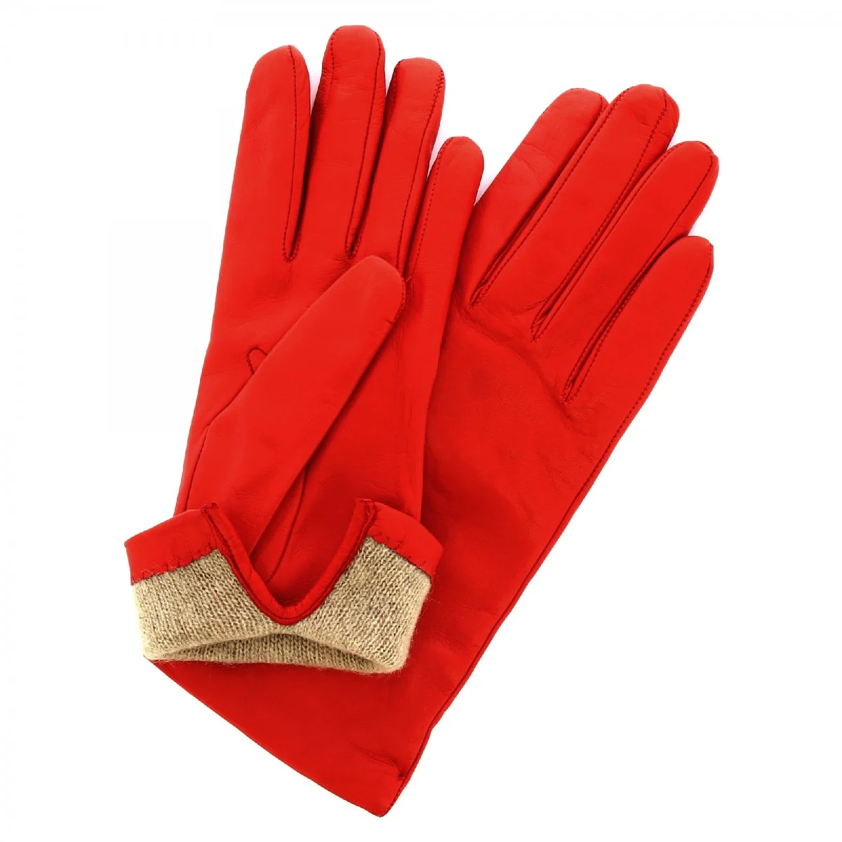 Guanti classici da donna fatti a mano in nappa rossa foderati in cashmere - Image 4