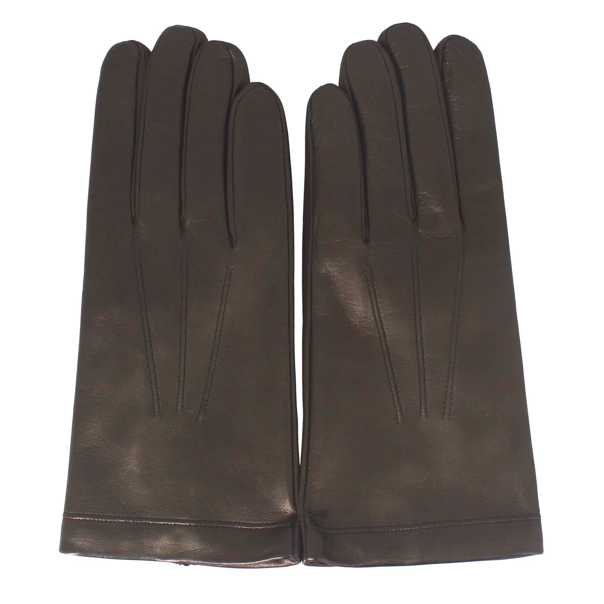 Guanti da uomo fatti a mano in nappa colore marrone foderati in cashmere - Image 4