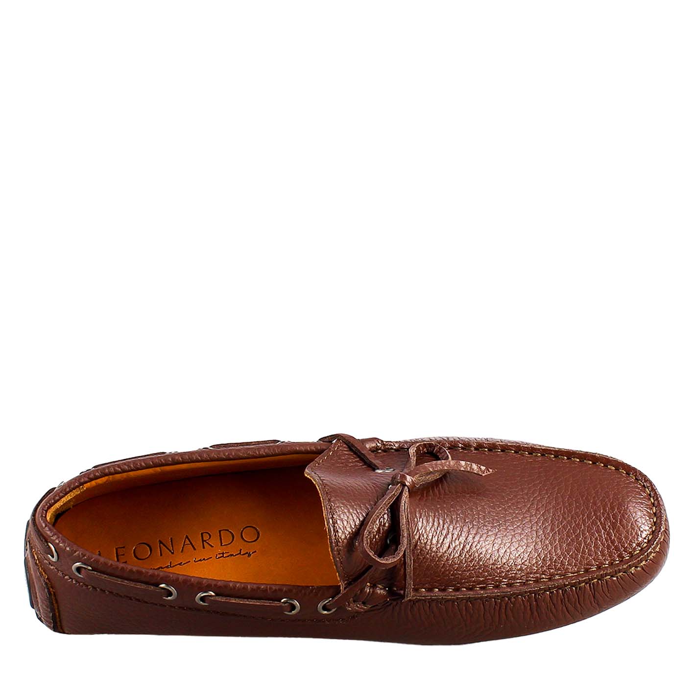 Mocassini artigianali carshoe da uomo in pelle color marrone. - Image 4