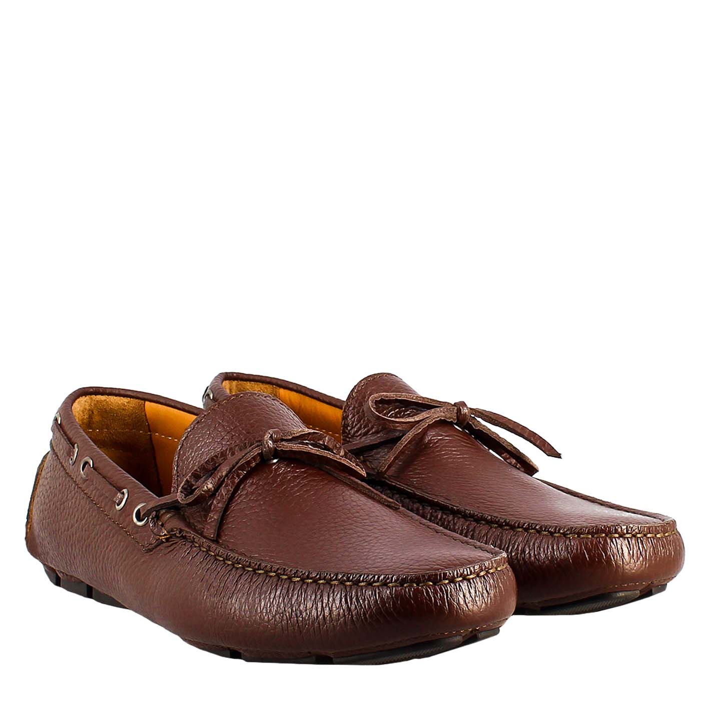 Mocassini artigianali carshoe da uomo in pelle color marrone. - Image 6