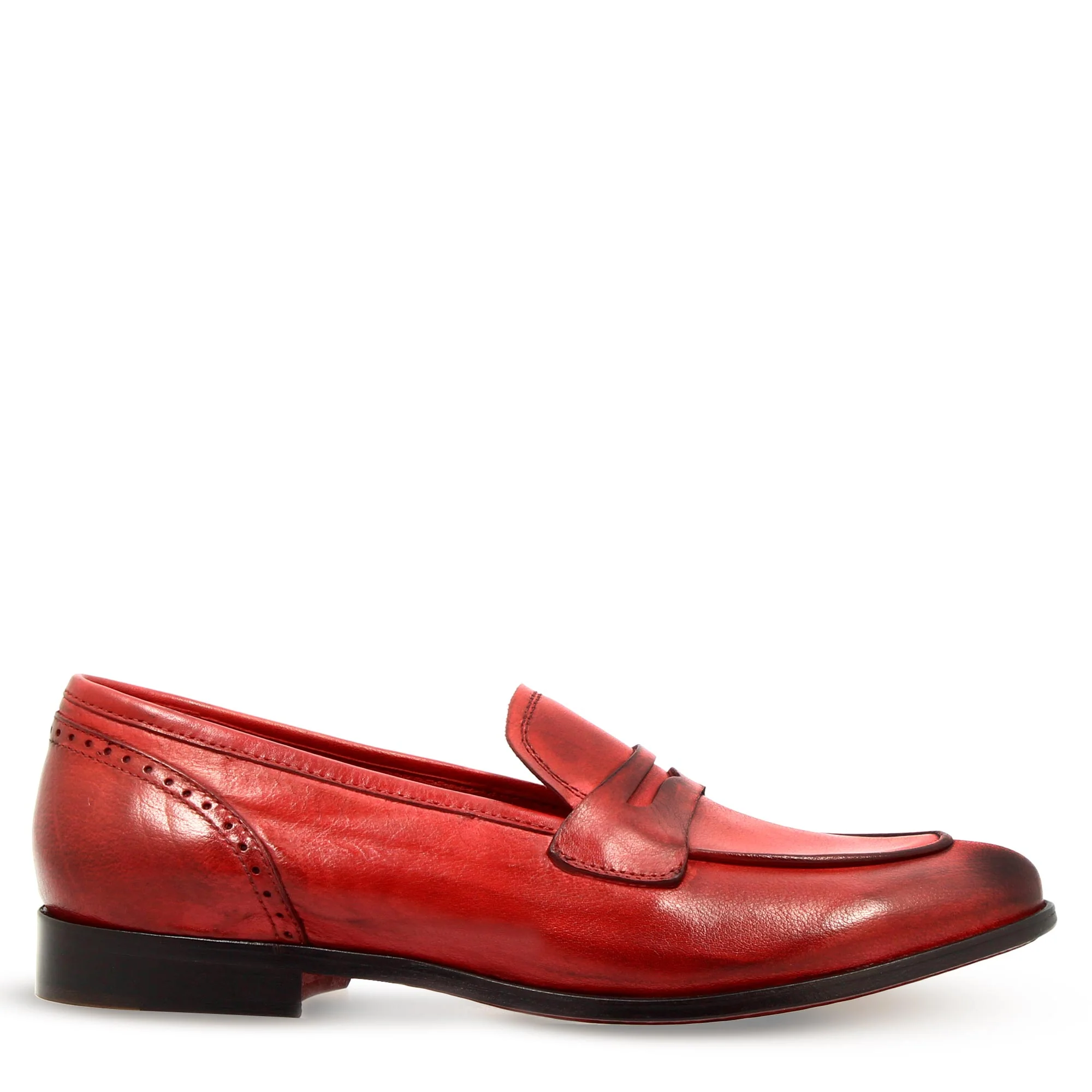 Mocassini da donna artigianali in pelle colore rosso - Image 5