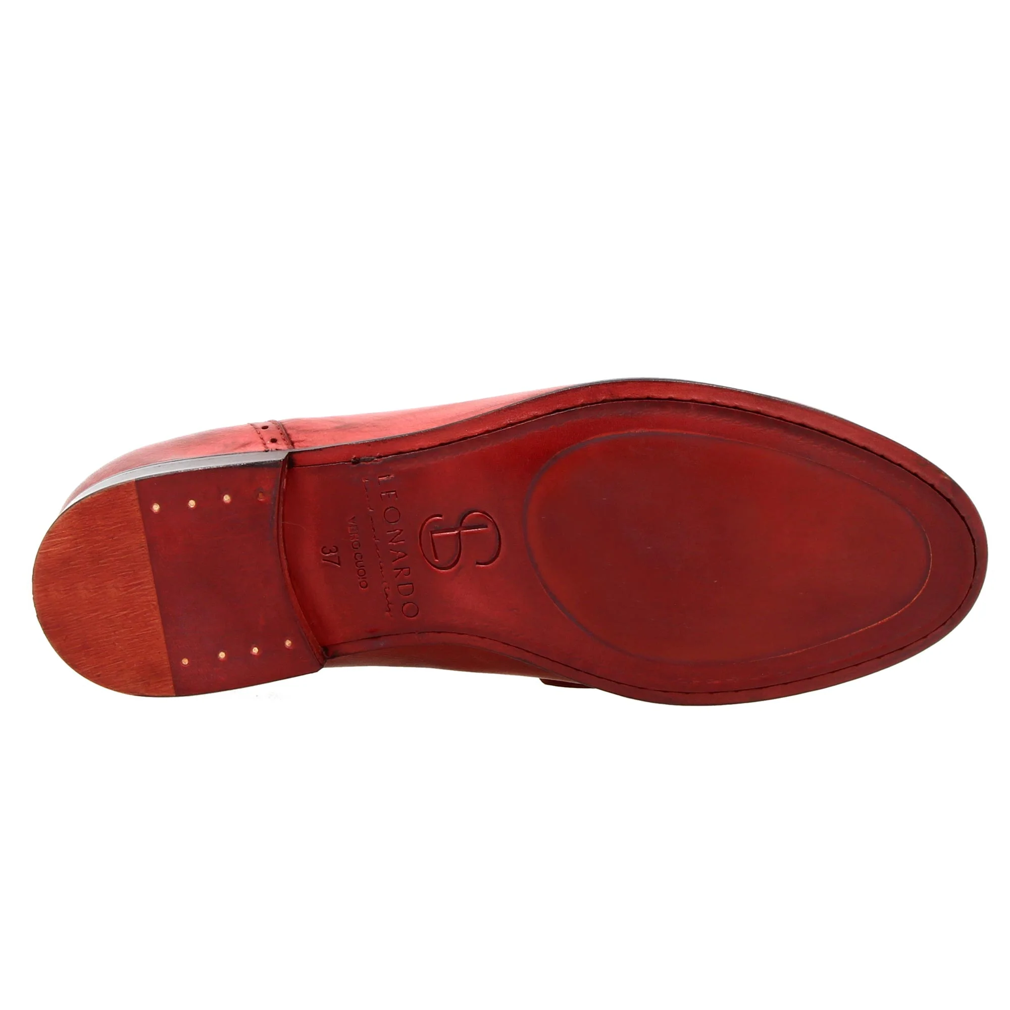 Mocassini da donna artigianali in pelle colore rosso - Image 7