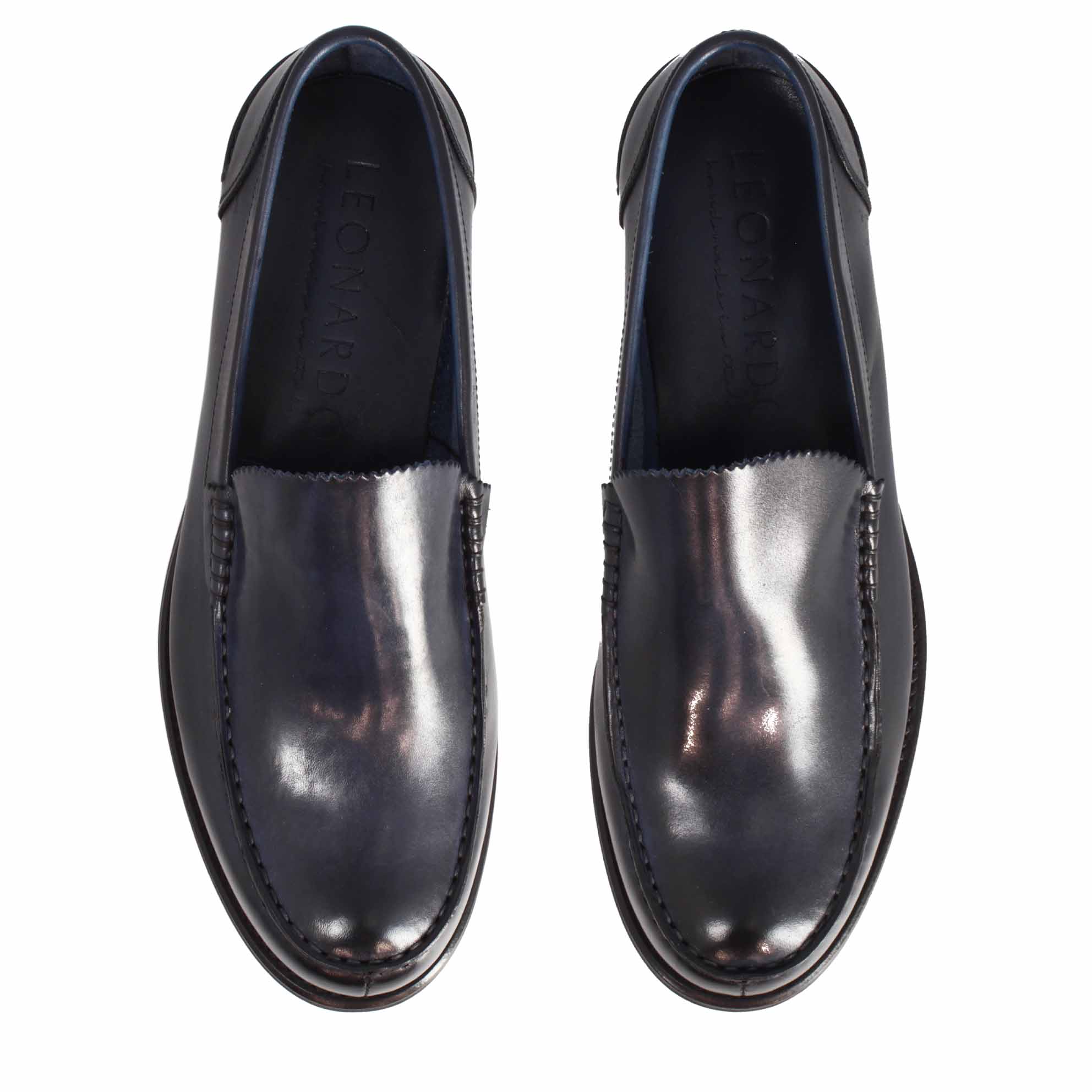 Mocassino artigianale classico da uomo in pelle blu - Image 2
