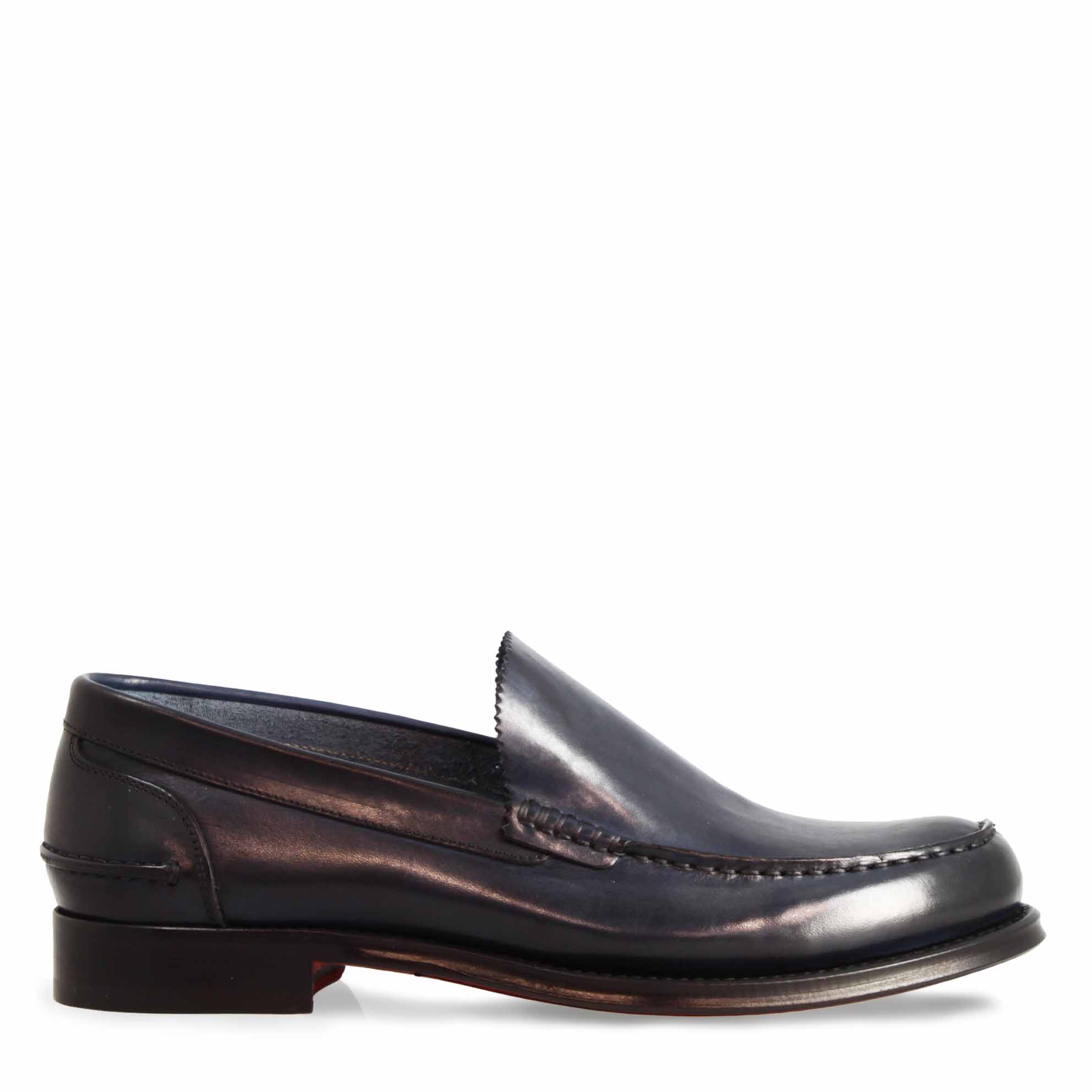 Mocassino artigianale classico da uomo in pelle blu - Image 3