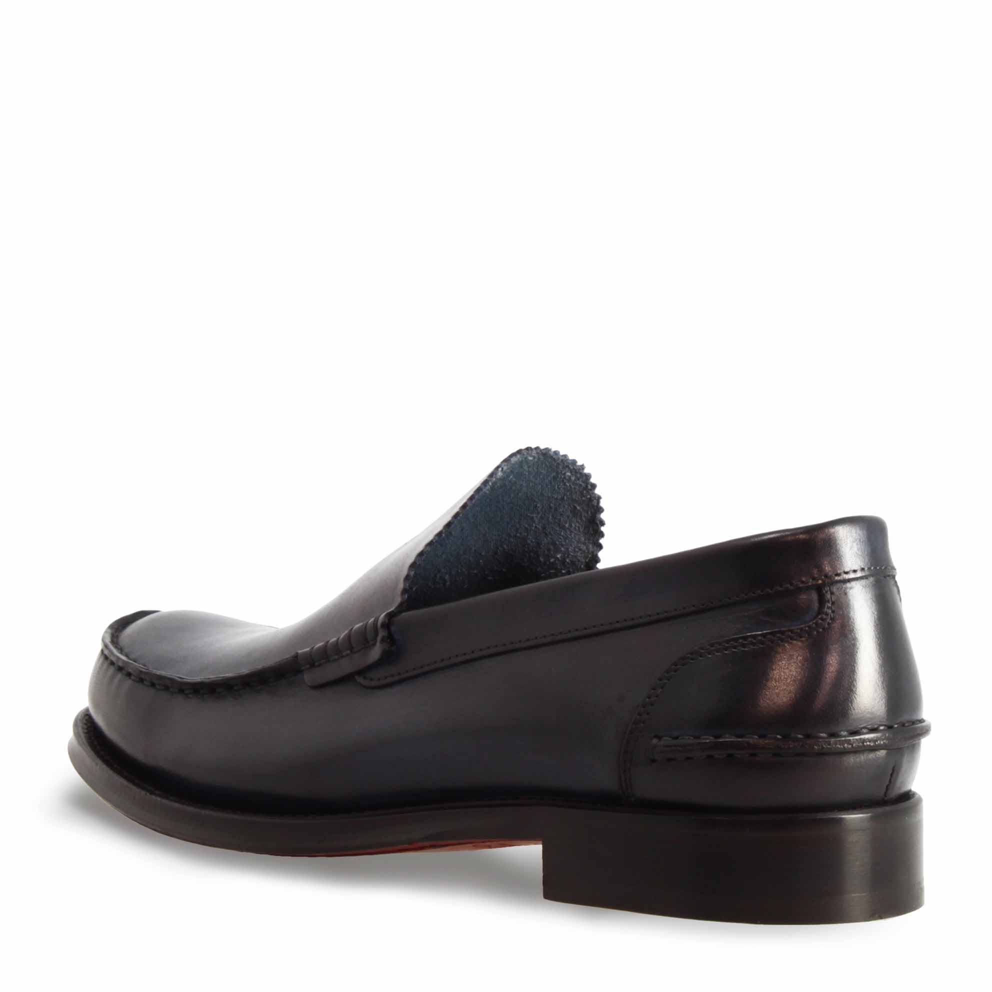 Mocassino artigianale classico da uomo in pelle blu - Image 4
