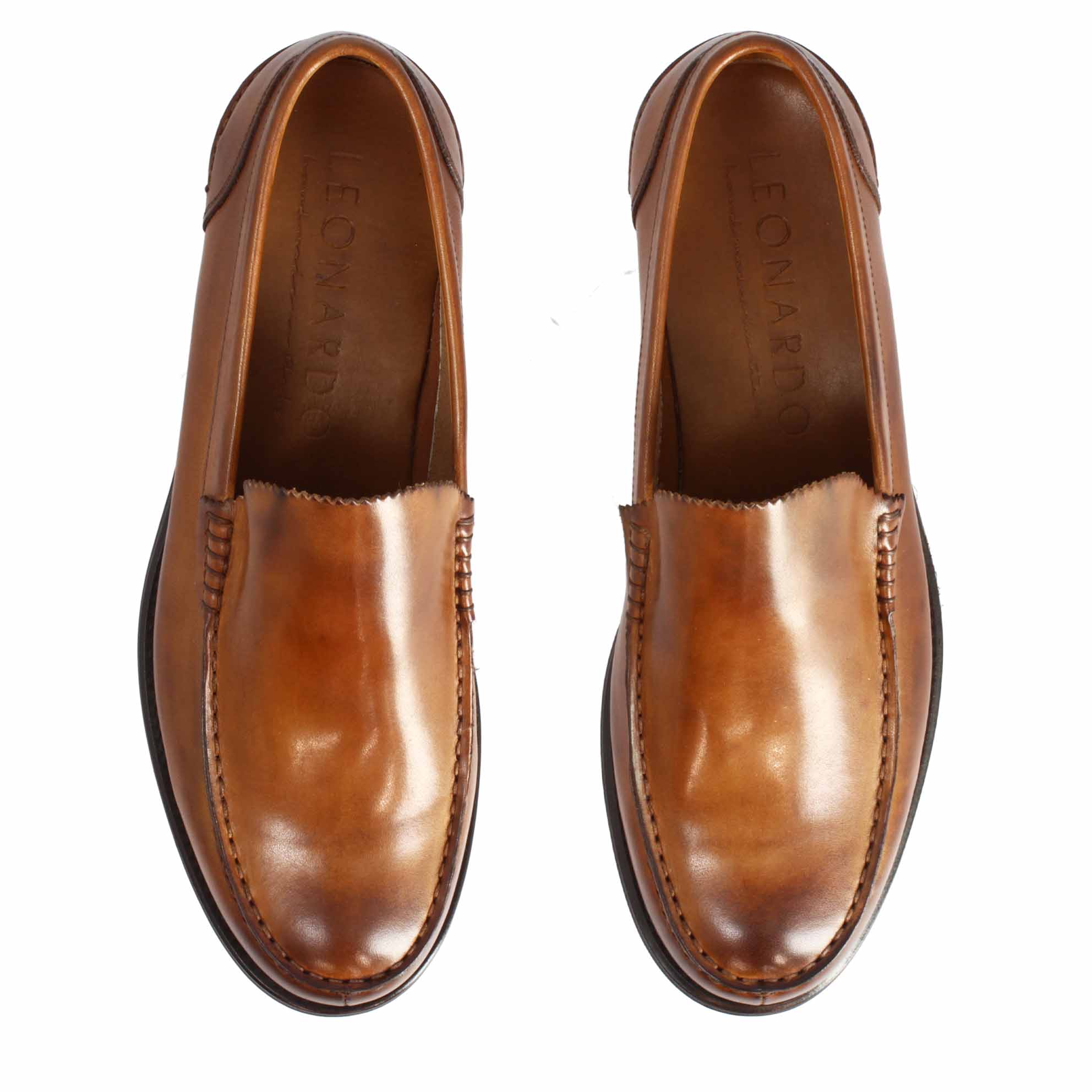 Mocassino artigianale classico da uomo in pelle marrone - Image 2
