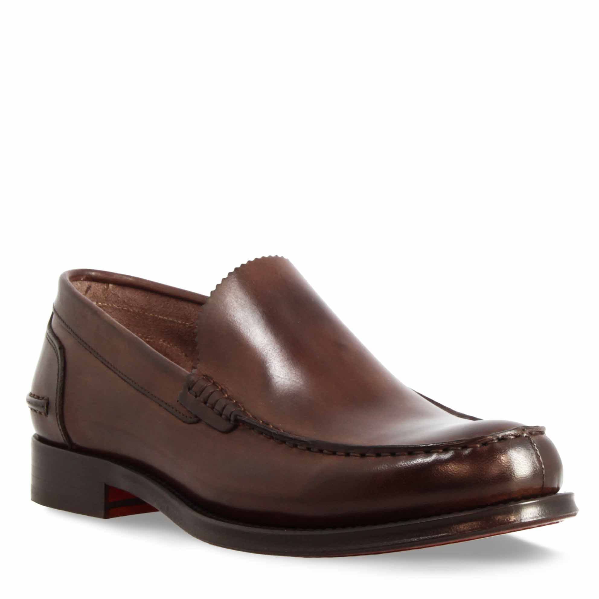 Mocassino artigianale classico da uomo in pelle marrone scuro