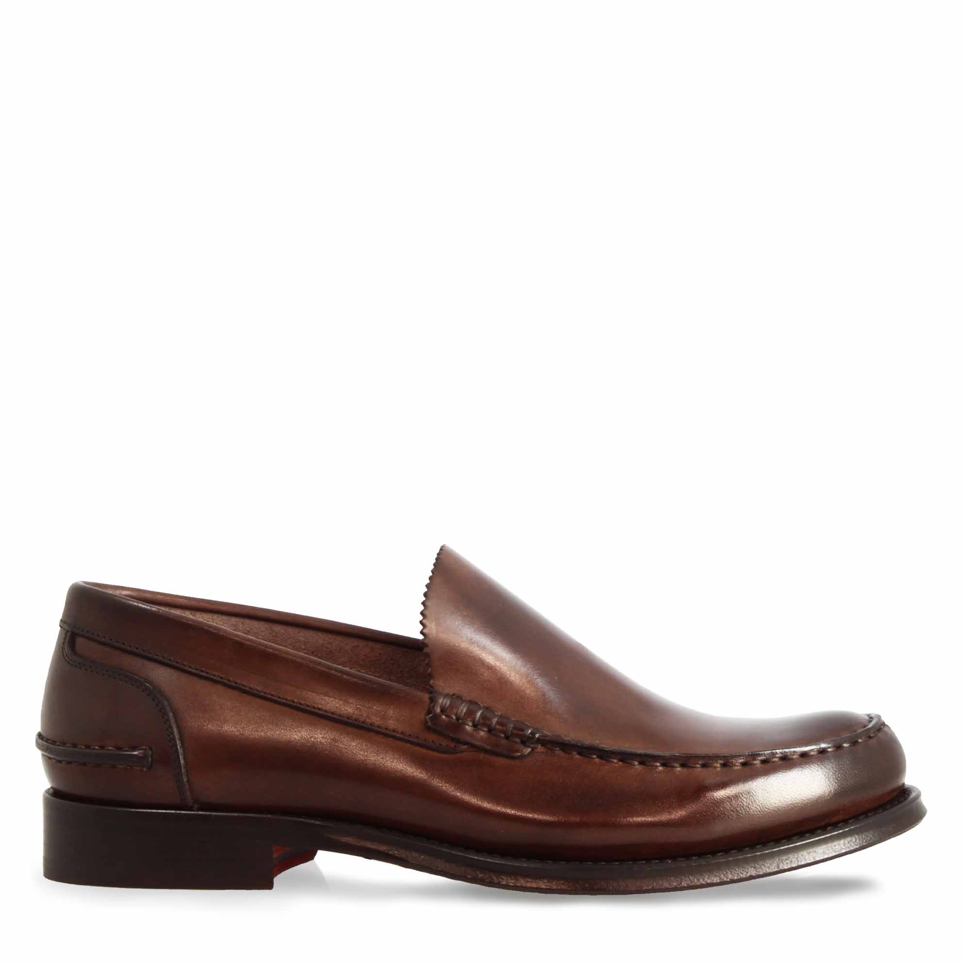 Mocassino artigianale classico da uomo in pelle marrone scuro - Image 3