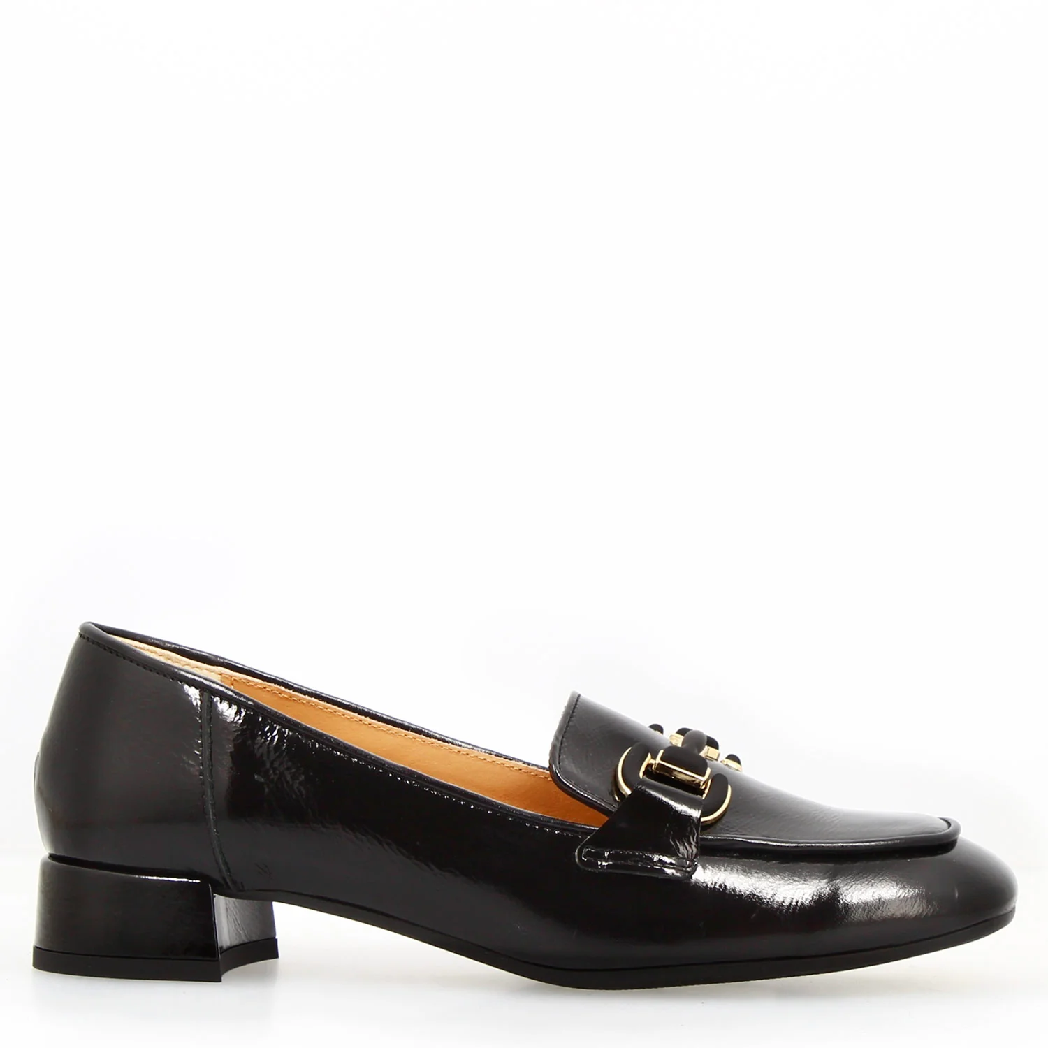Mocassino artigianale da donna in pelle lucida colore nero - Image 3
