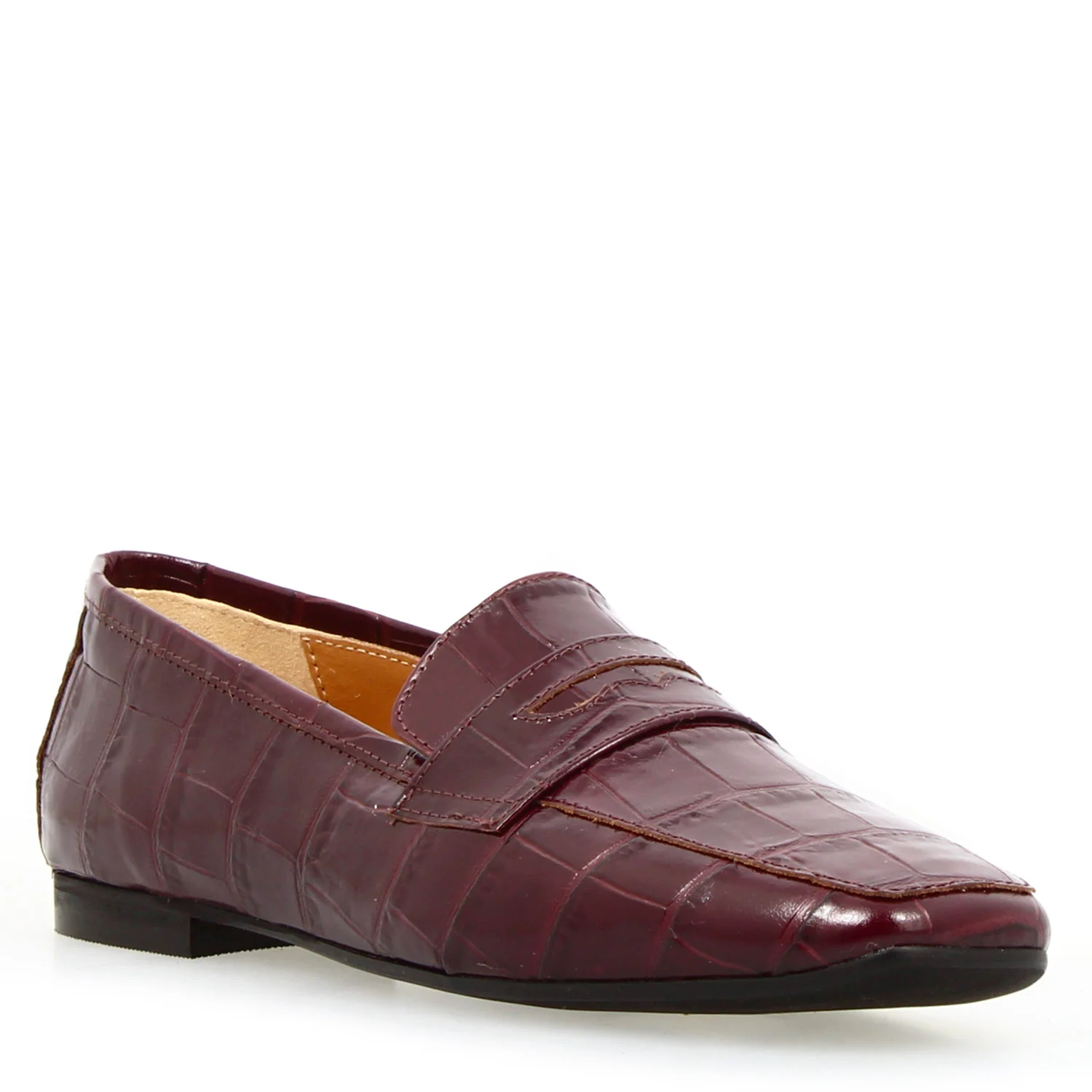 Mocassino artigianale da donna in pelle stampa cocco bordeaux