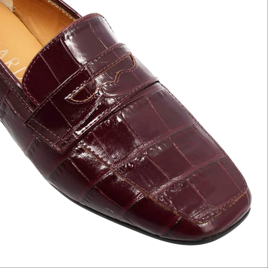 Mocassino artigianale da donna in pelle stampa cocco bordeaux - Image 3