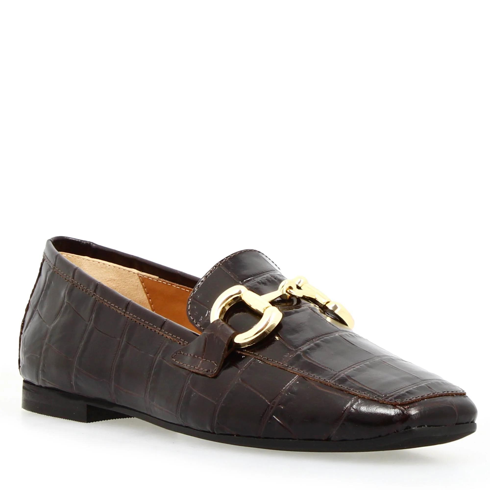 Mocassino artigianale da donna in pelle stampa cocco marrone