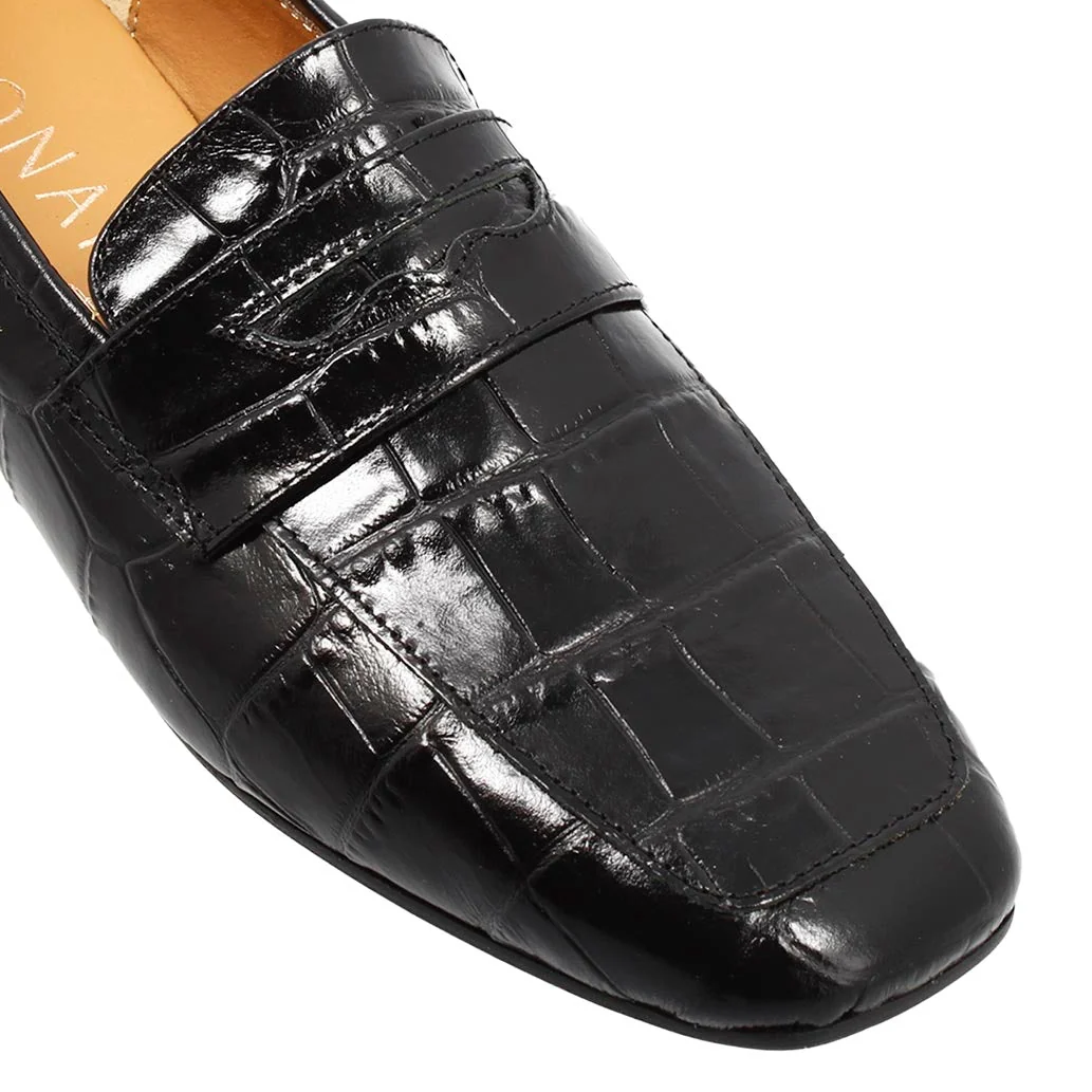 Mocassino artigianale da donna in pelle stampa cocco nero - Image 3