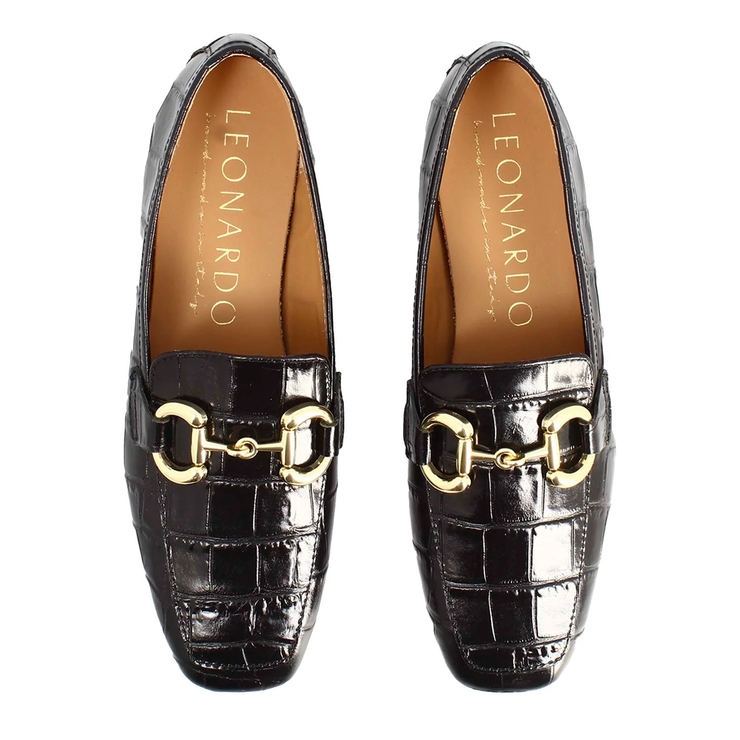 Mocassino artigianale da donna in pelle stampa cocco nero con morsetto - Image 2