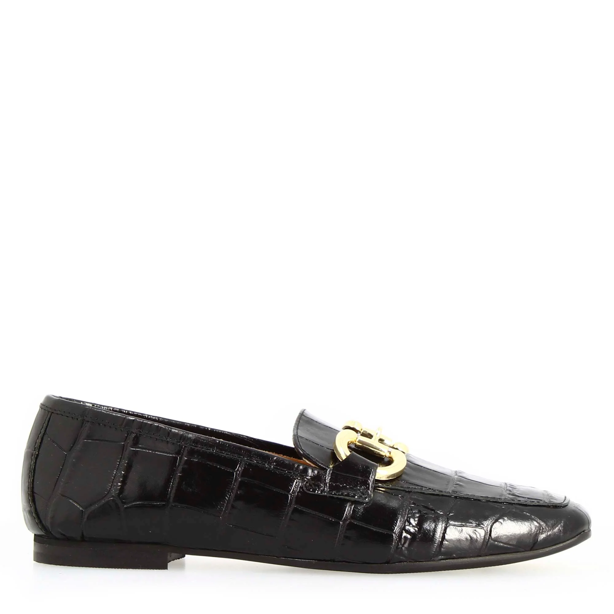 Mocassino artigianale da donna in pelle stampa cocco nero con morsetto - Image 3