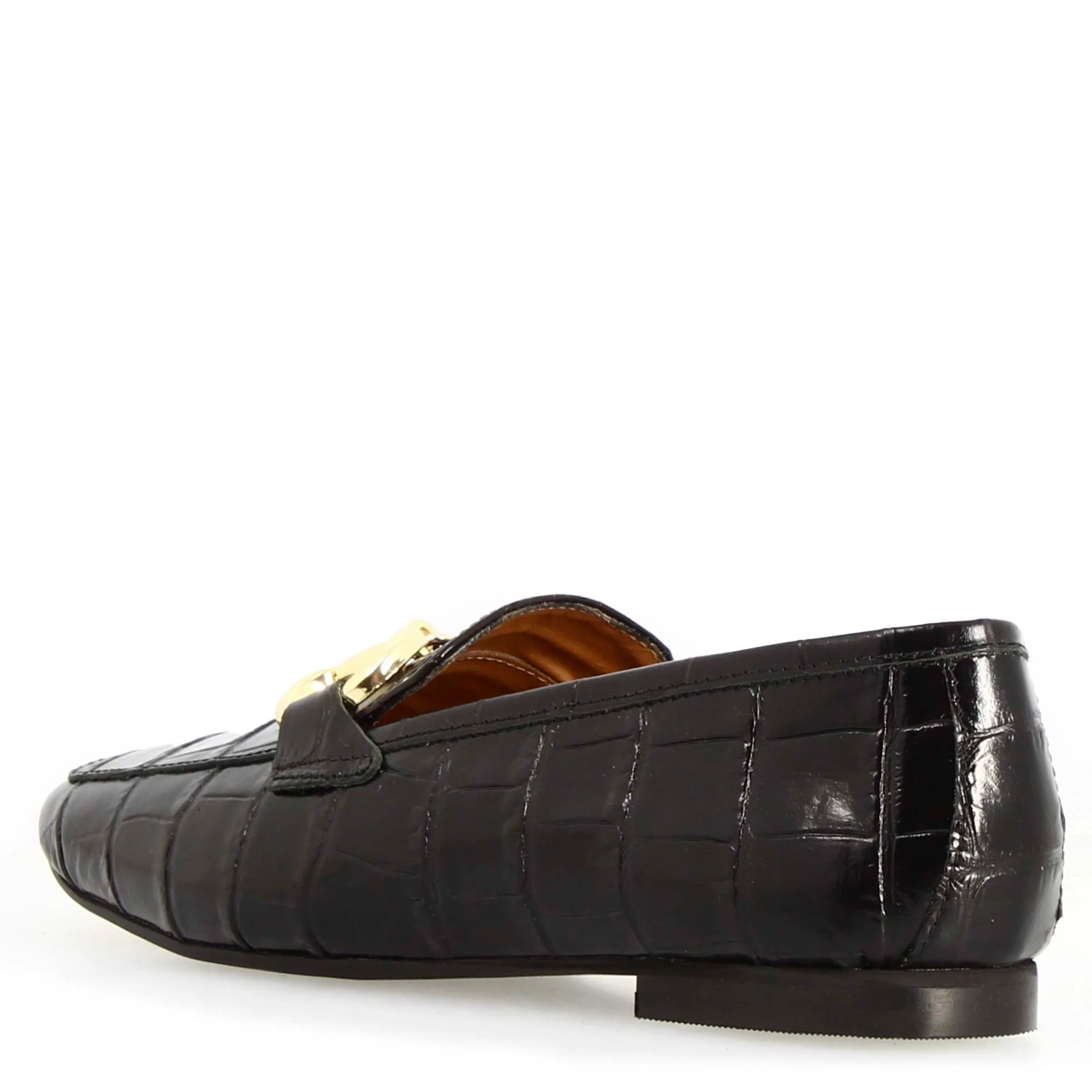 Mocassino artigianale da donna in pelle stampa cocco nero con morsetto - Image 4