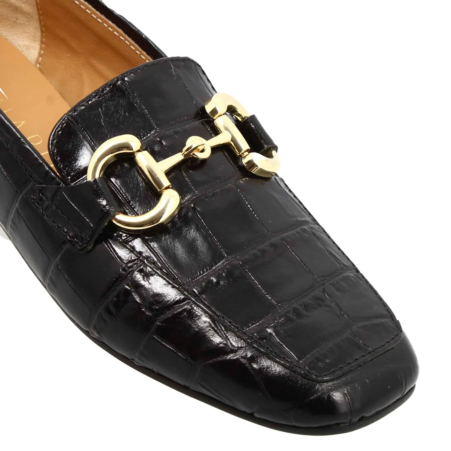 Mocassino artigianale da donna in pelle stampa cocco nero con morsetto - Image 5