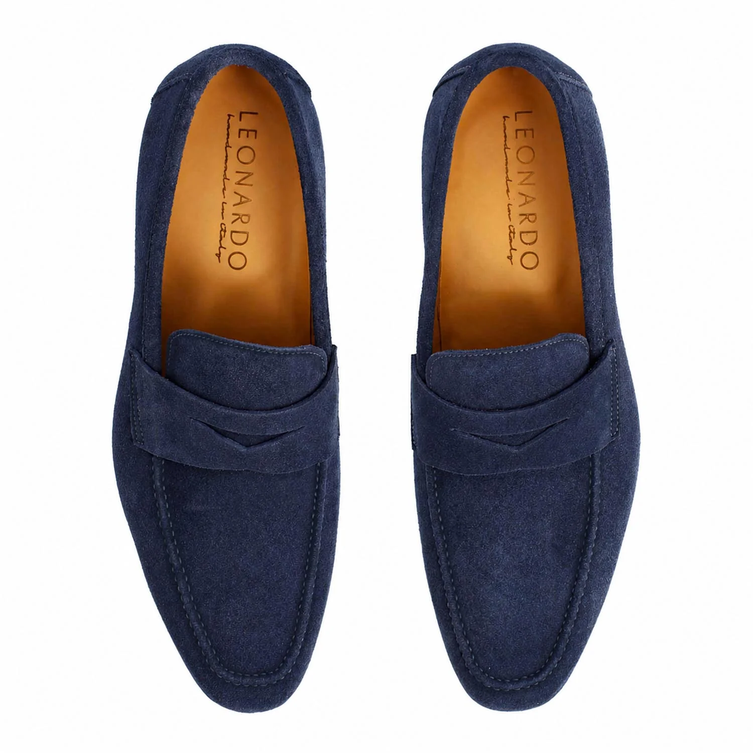 Mocassino artigianale uomo in camoscio blu Manfredo - Image 2