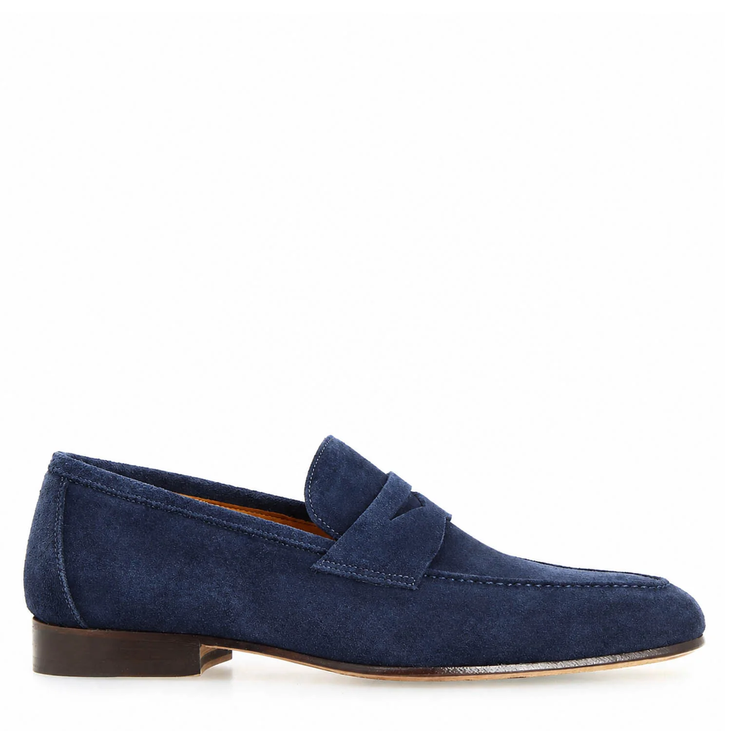 Mocassino artigianale uomo in camoscio blu Manfredo - Image 3
