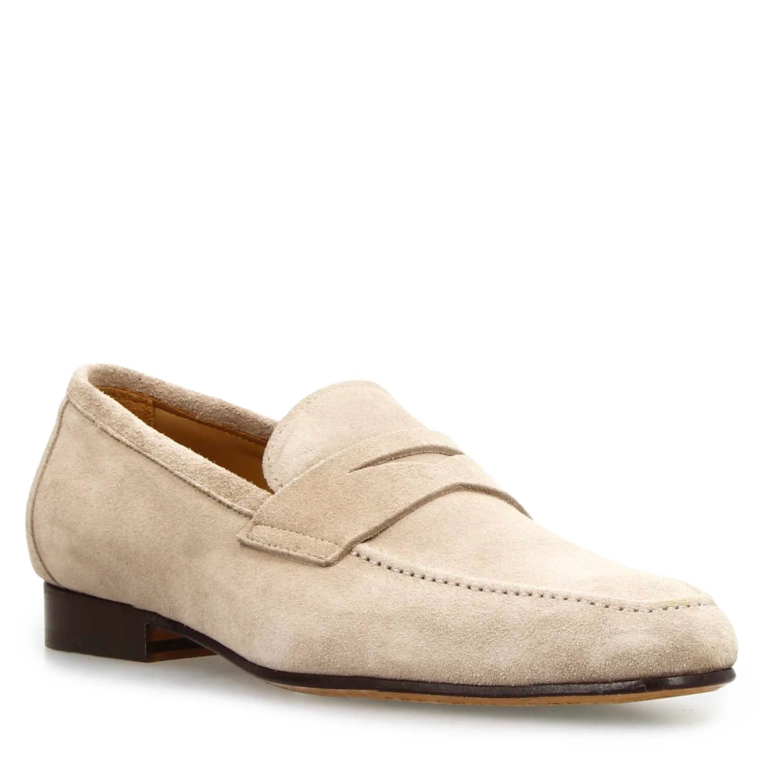 Mocassino artigianale uomo in pelle scamosciata beige Manfredo