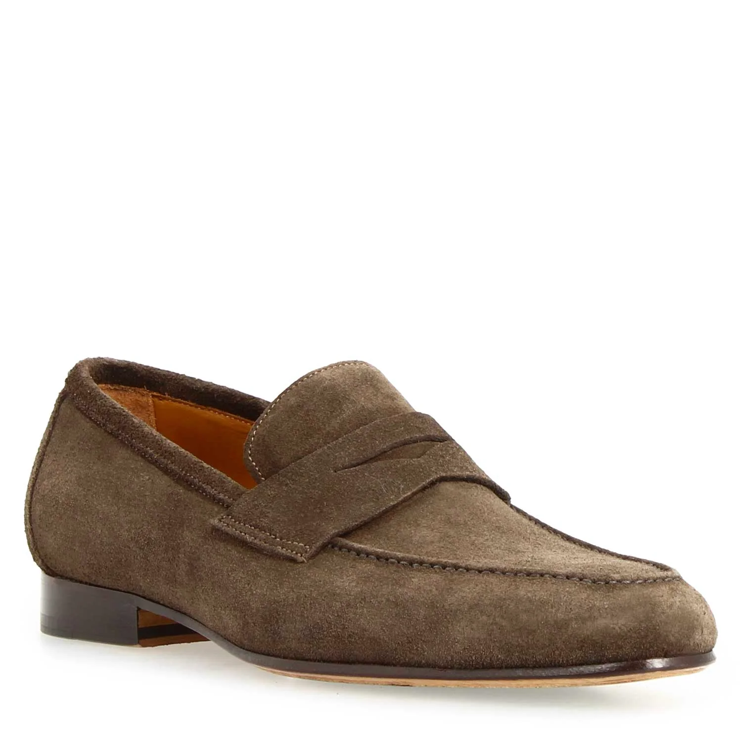 Mocassino artigianale uomo in camoscio marrone scuro Manfredo