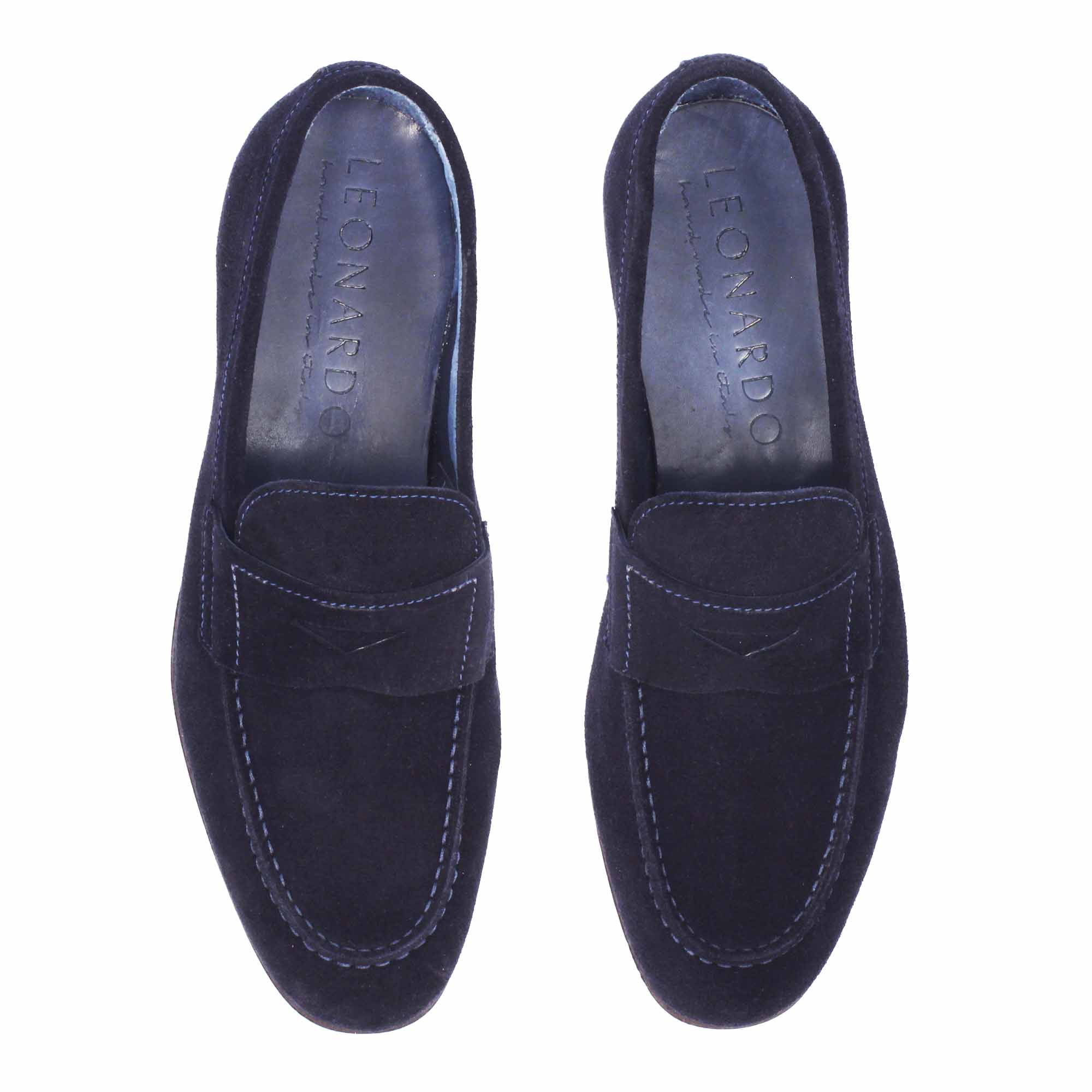 Mocassino blu artigianale da uomo in pelle scamosciata - Image 5