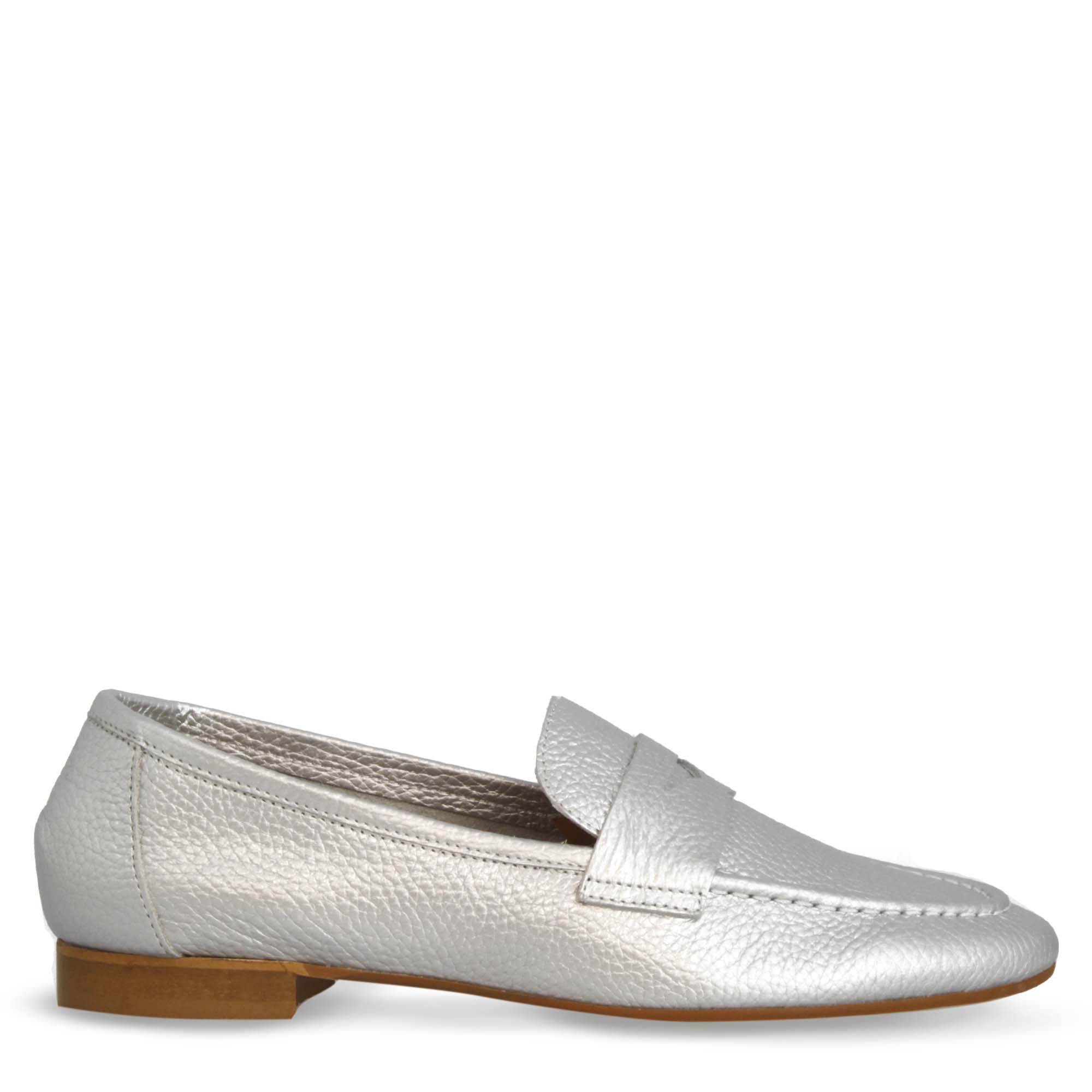 Mocassino Brenta artigianale da donna in pelle argento - Image 3