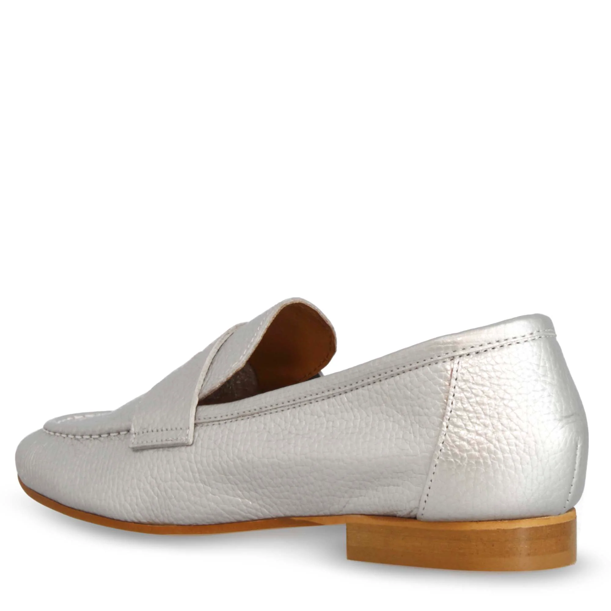 Mocassino Brenta artigianale da donna in pelle argento - Image 4