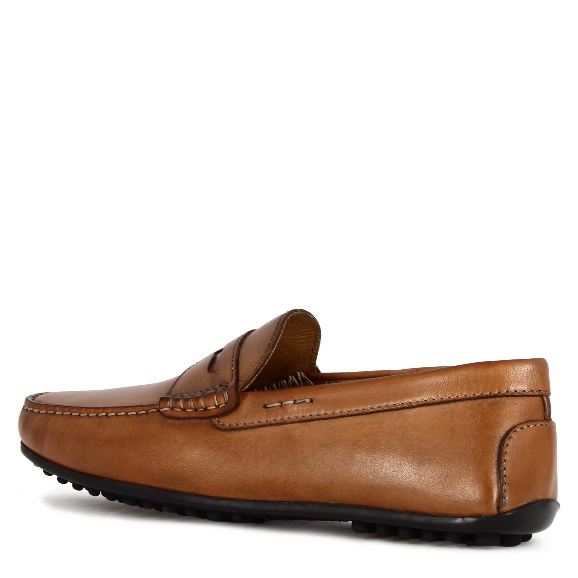 Mocassino casual da uomo in pelle colore marrone con suola con gommini - Image 4