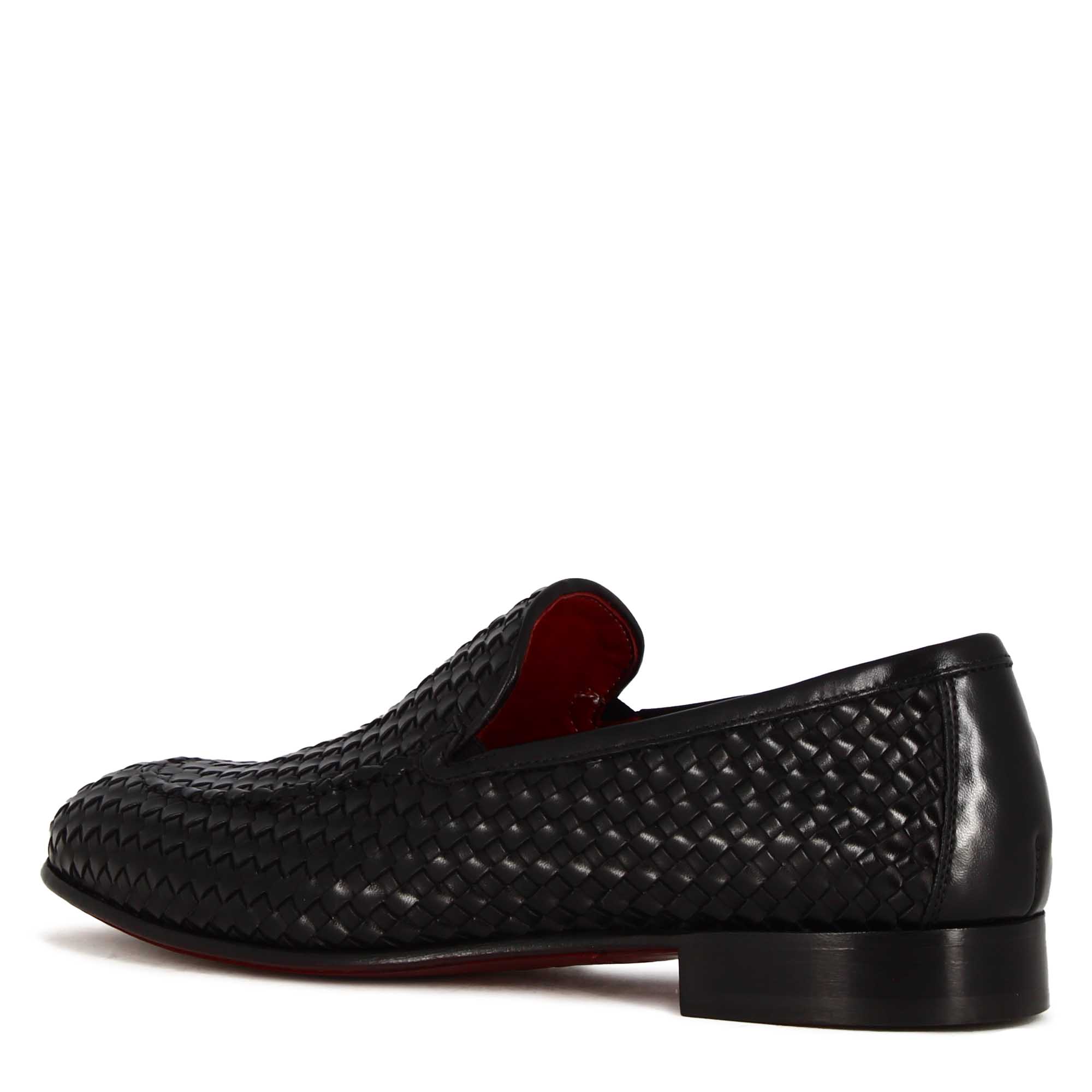 Mocassino classico da uomo in pelle intrecciata colore nero - Image 6