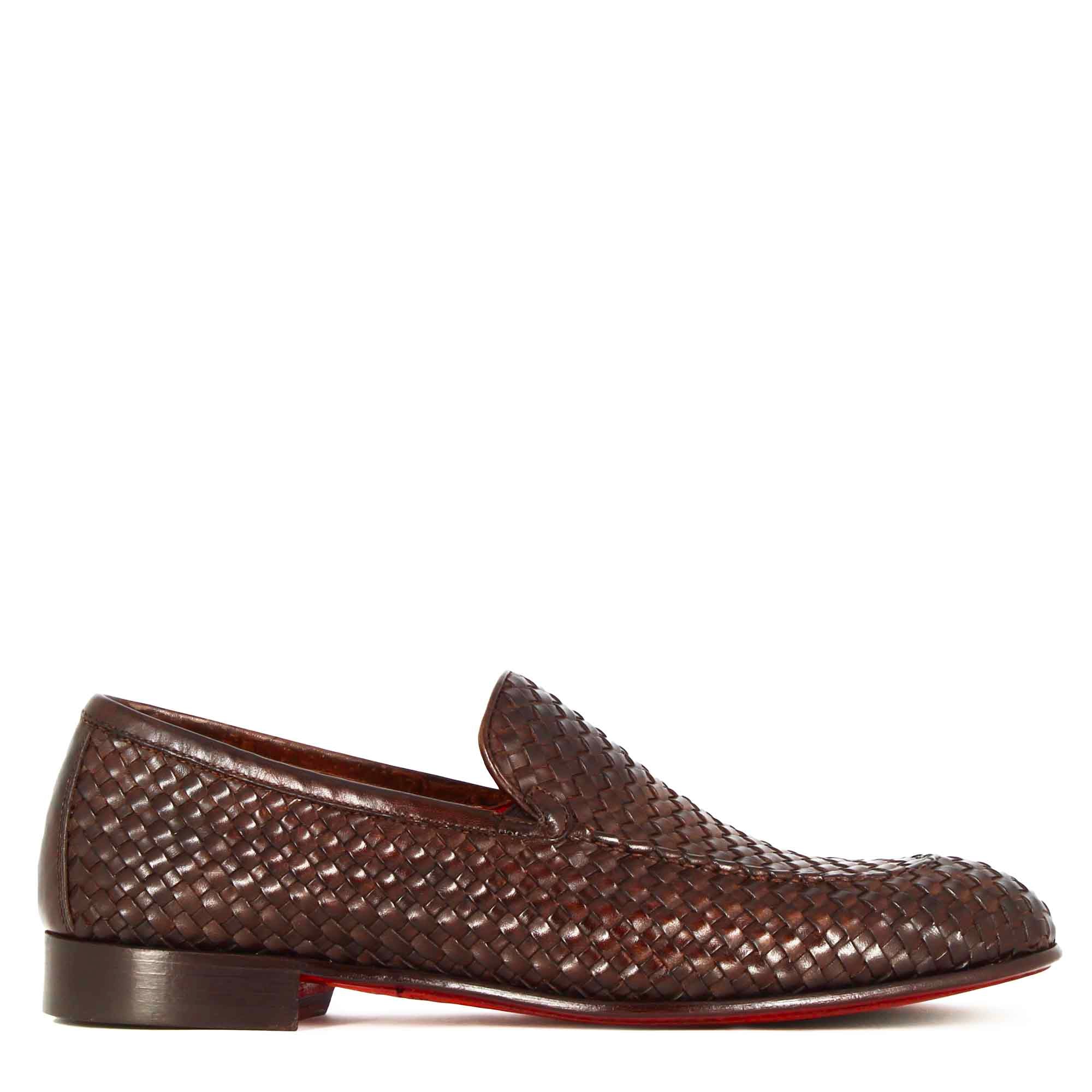 Mocassino classico da uomo in pelle intrecciata colore marrone scuro - Image 3