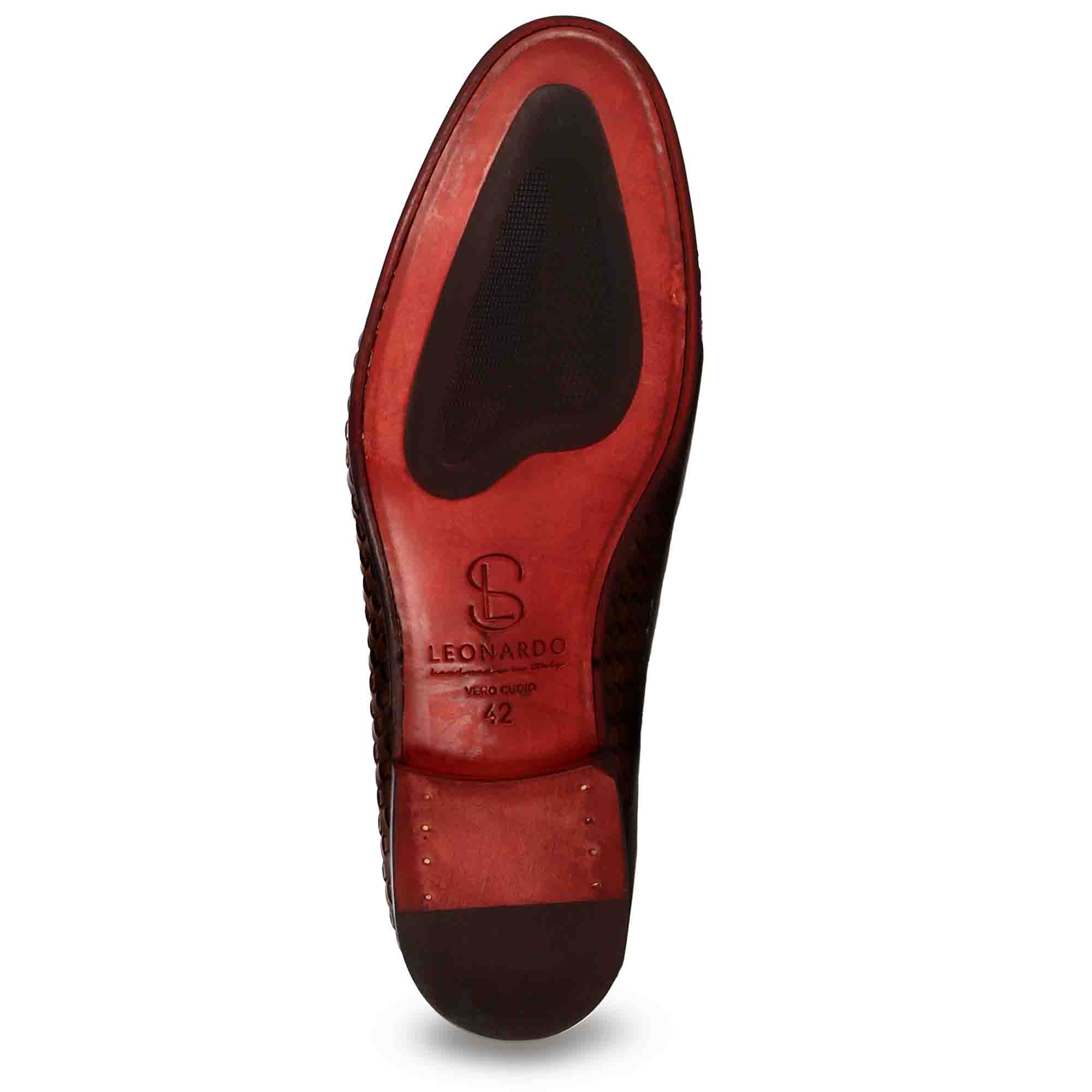 Mocassino classico da uomo in pelle intrecciata colore marrone scuro - Image 7