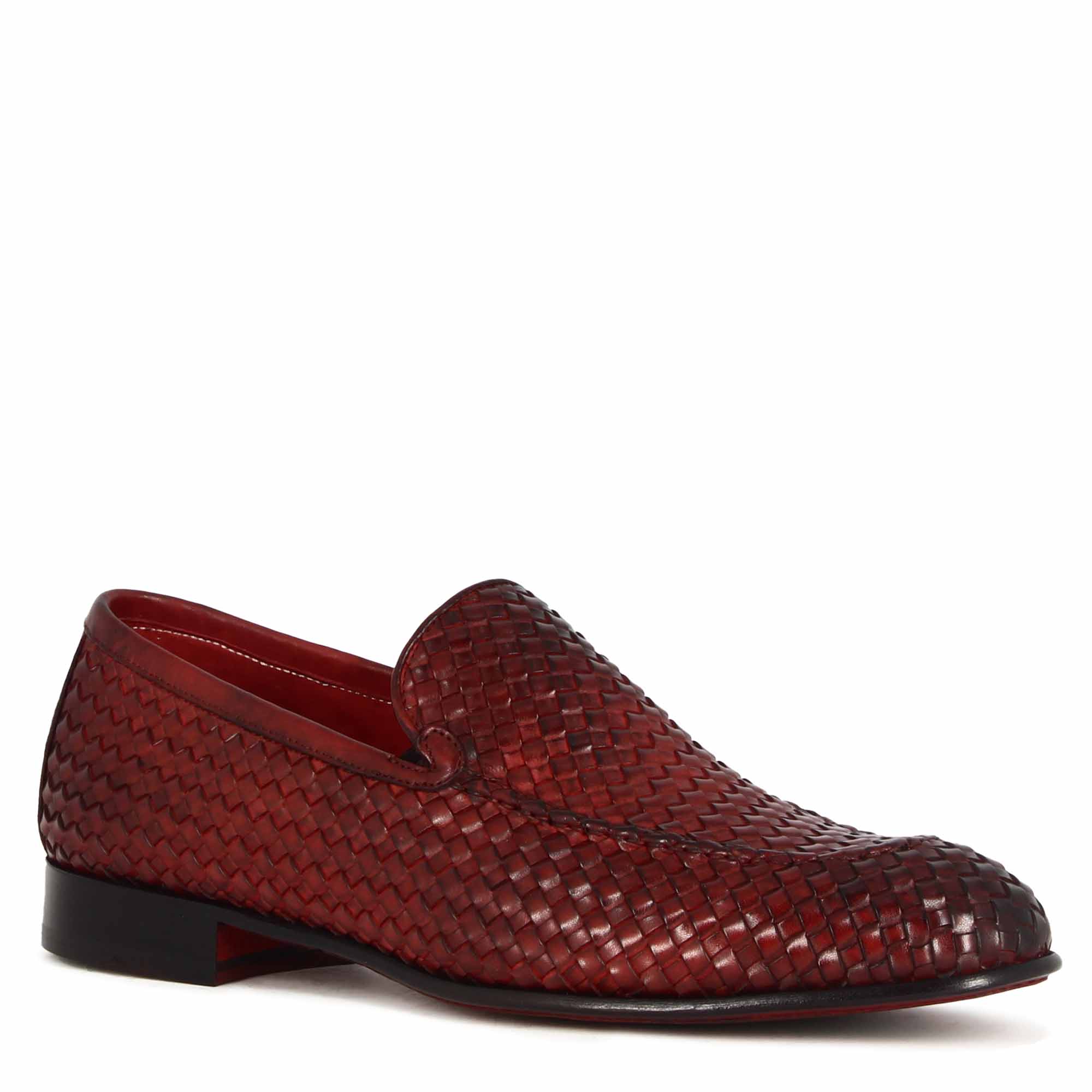 Mocassino classico da uomo in pelle intrecciata colore rosso