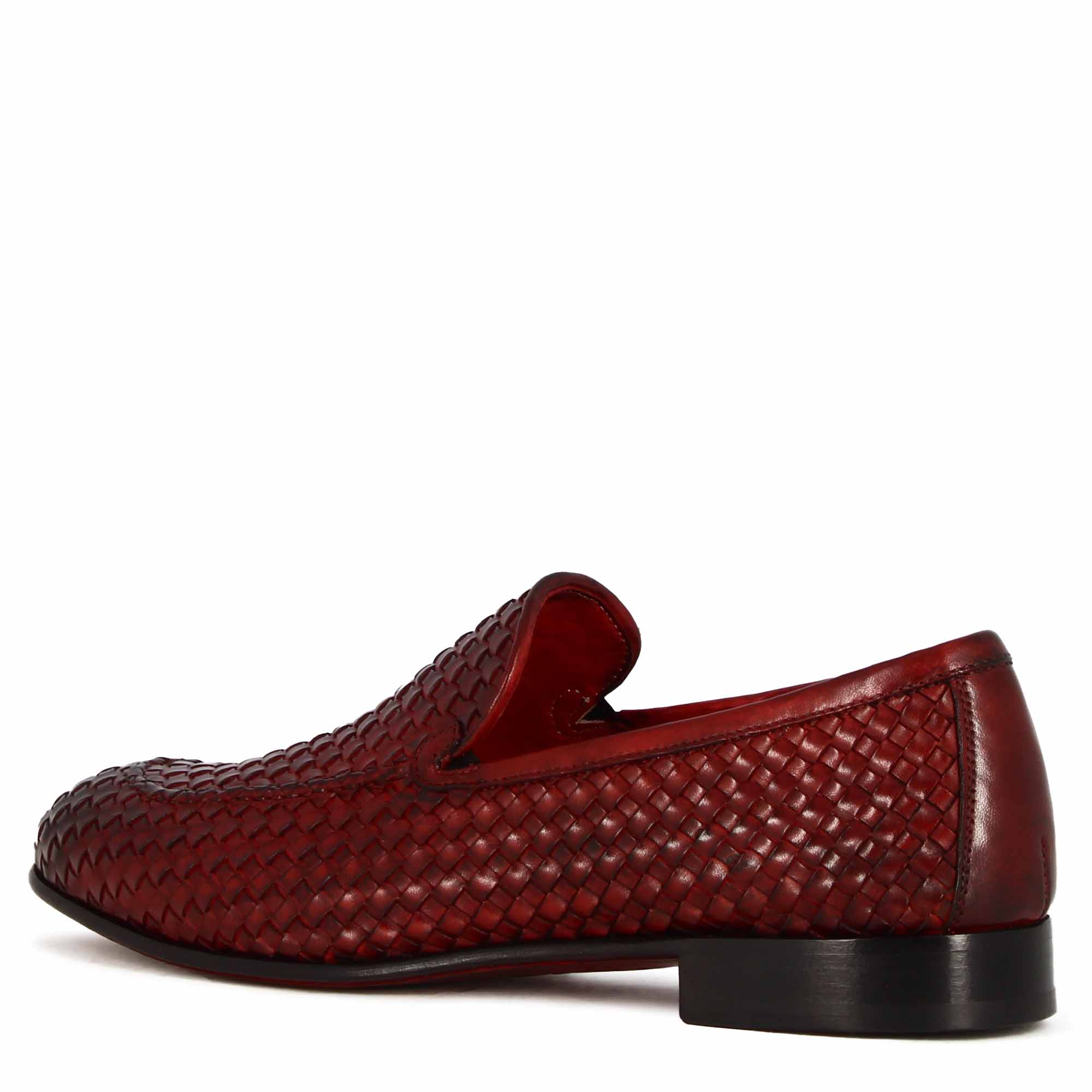 Mocassino classico da uomo in pelle intrecciata colore rosso - Image 5