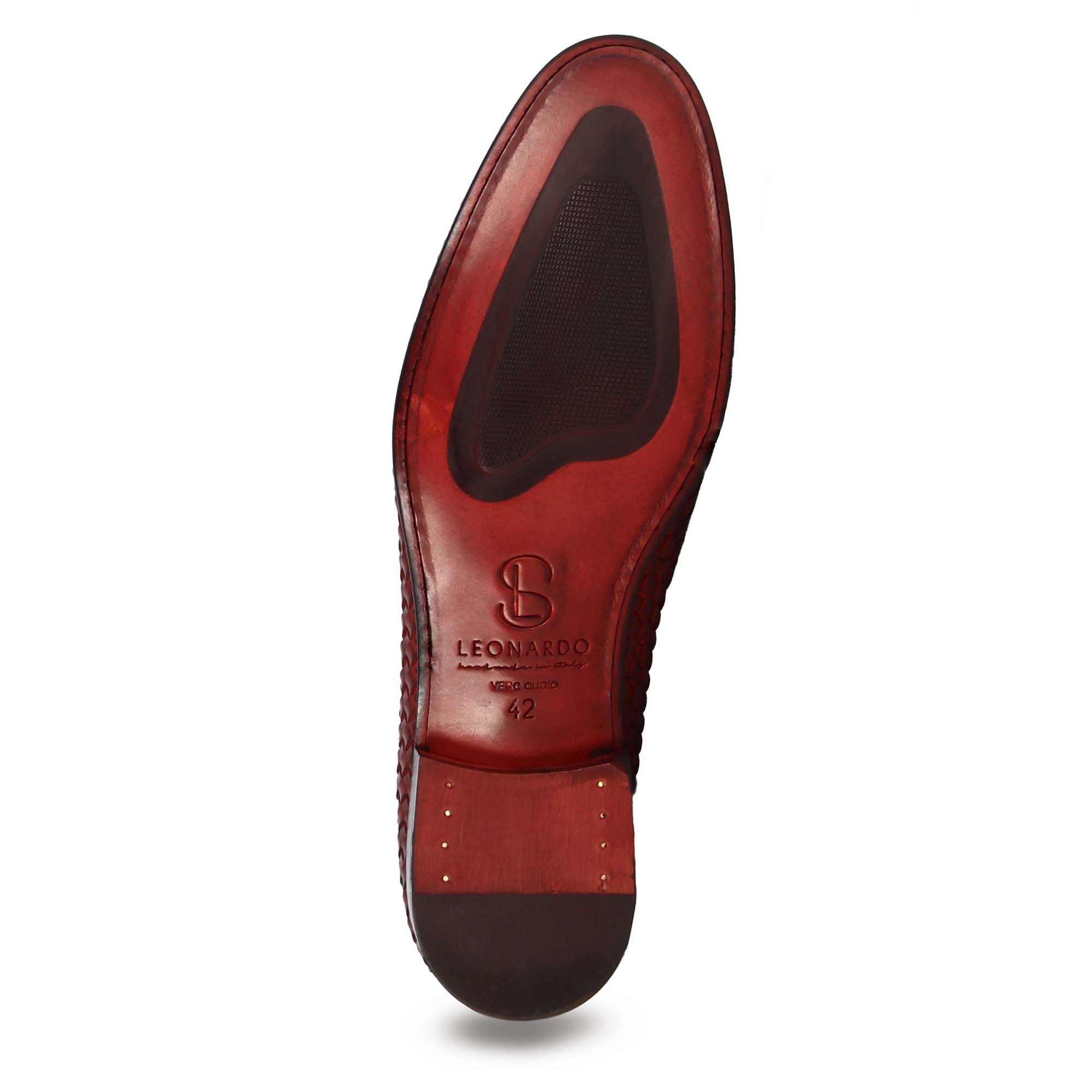 Mocassino classico da uomo in pelle intrecciata colore rosso - Image 6