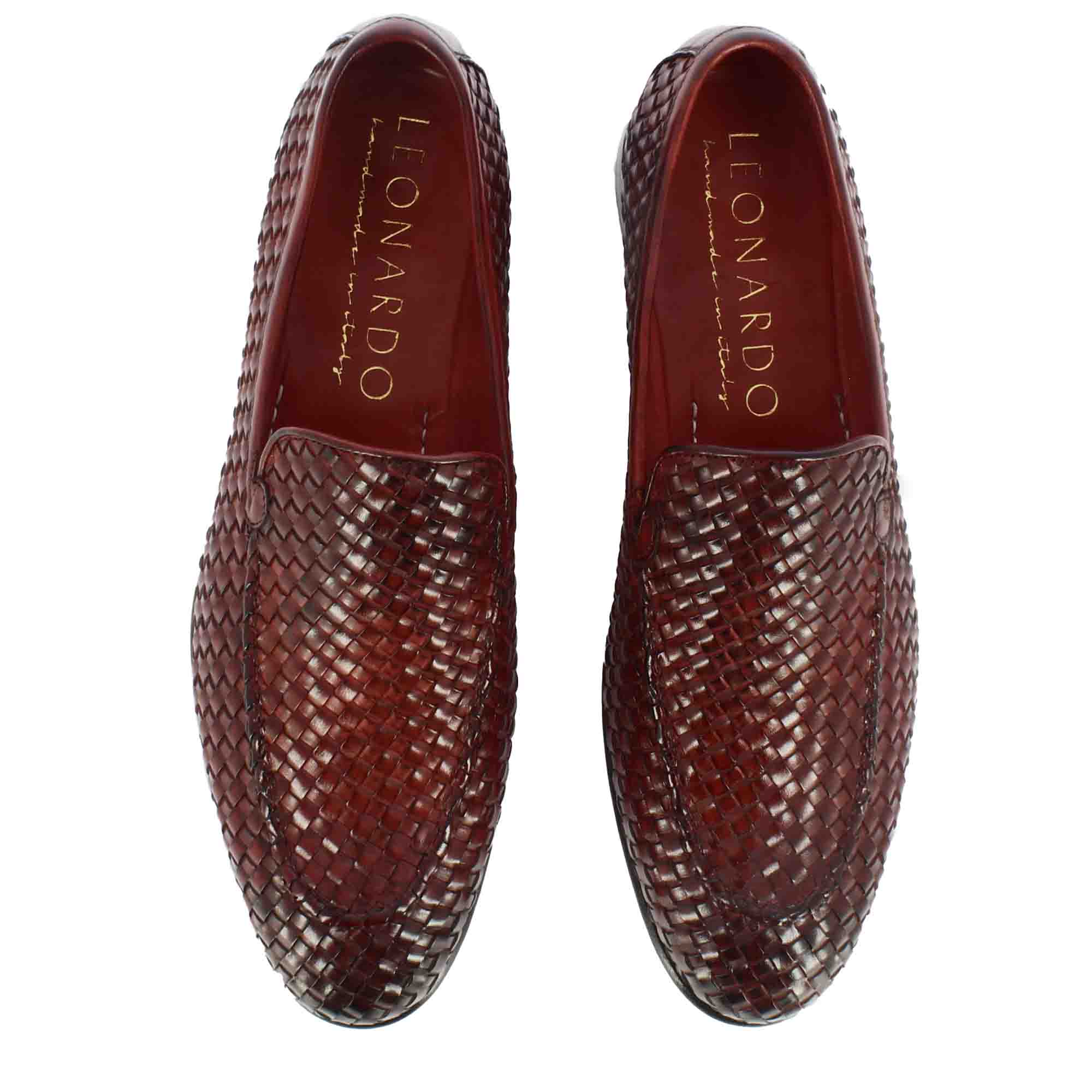 Mocassino classico da uomo in pelle intrecciata colore rosso - Image 7
