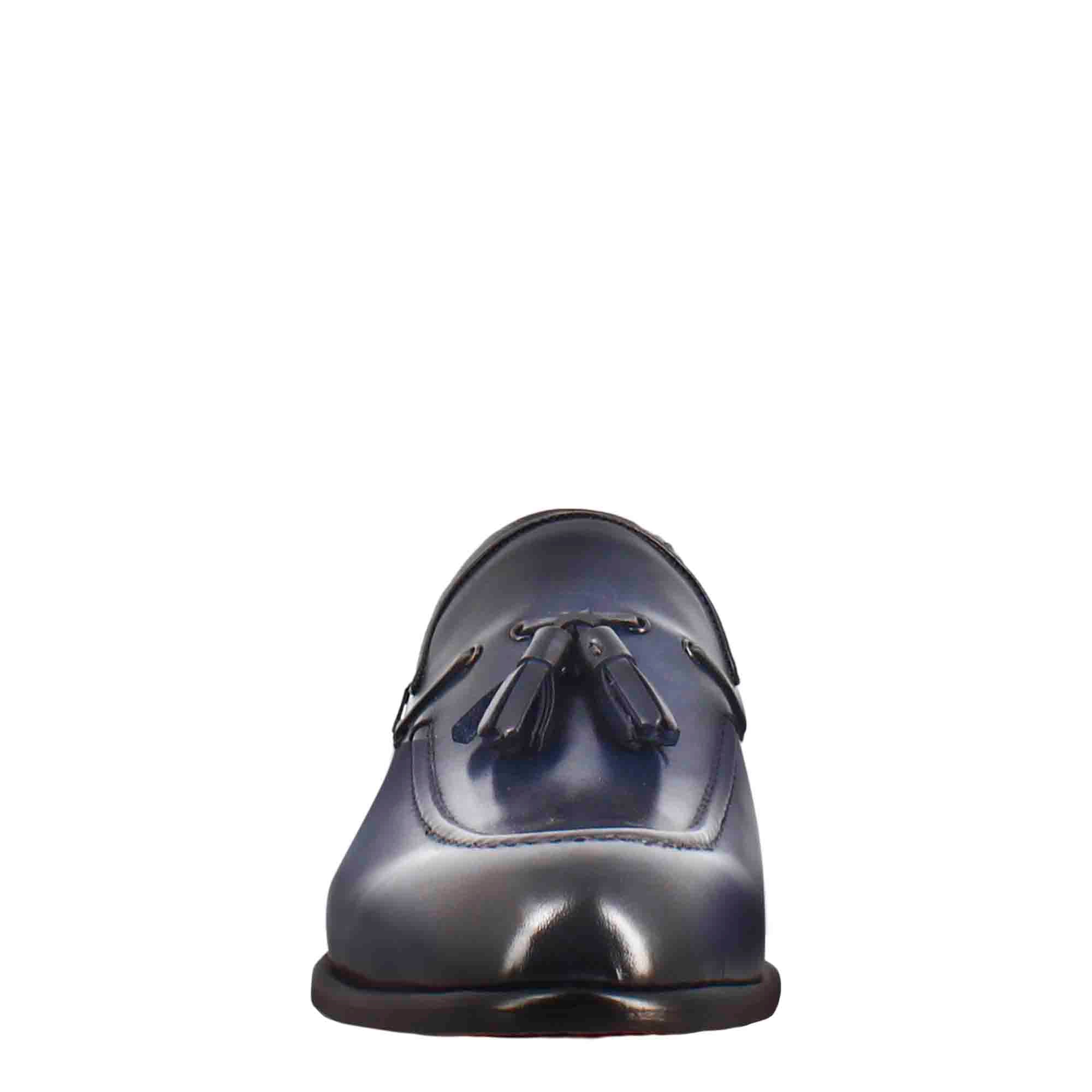 Mocassino con nappine da uomo in pelle colore blu scuro - Image 3
